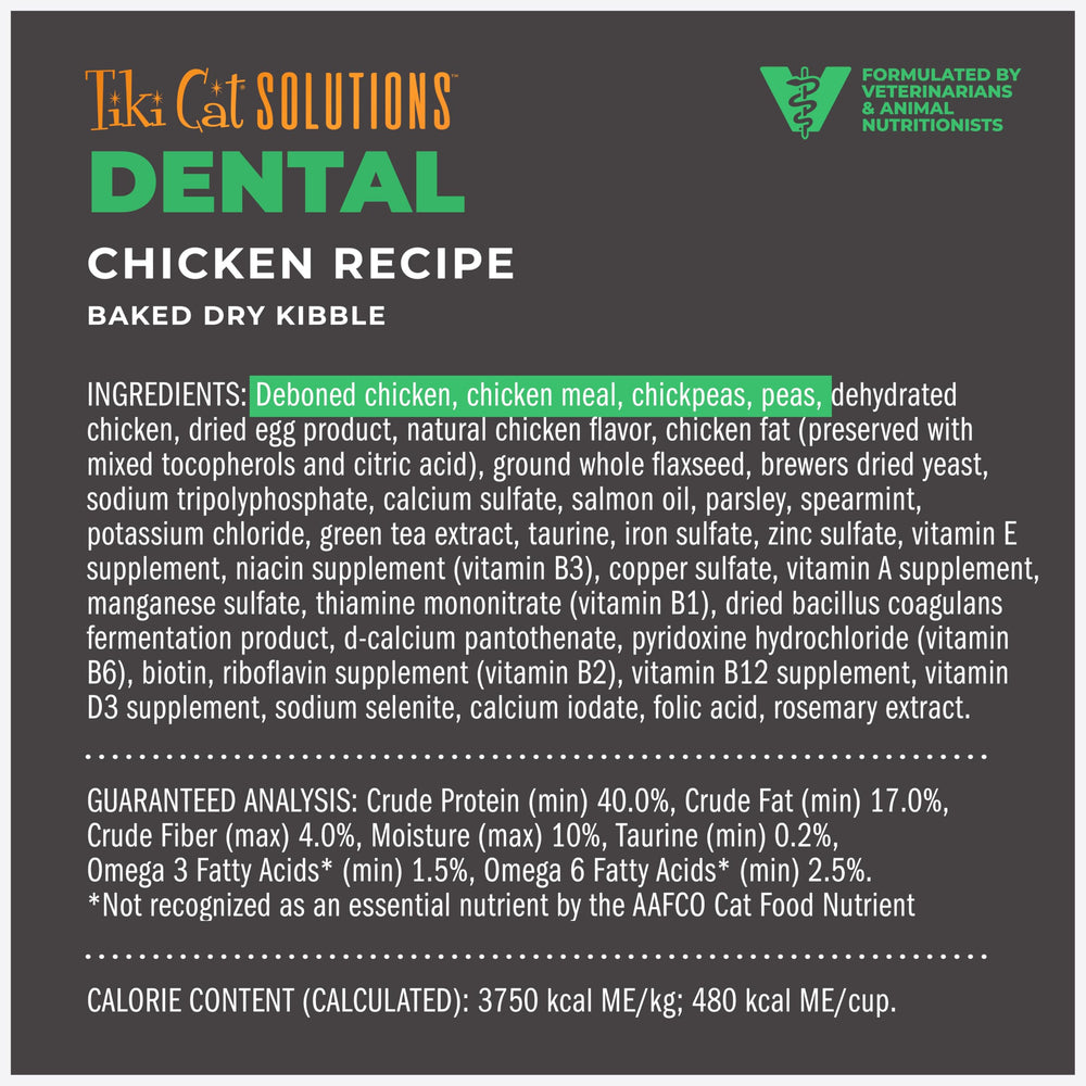 Tiki Cat Soluciones Dentales: pollo real e ingredientes reales para una dieta carnívora sabrosa.