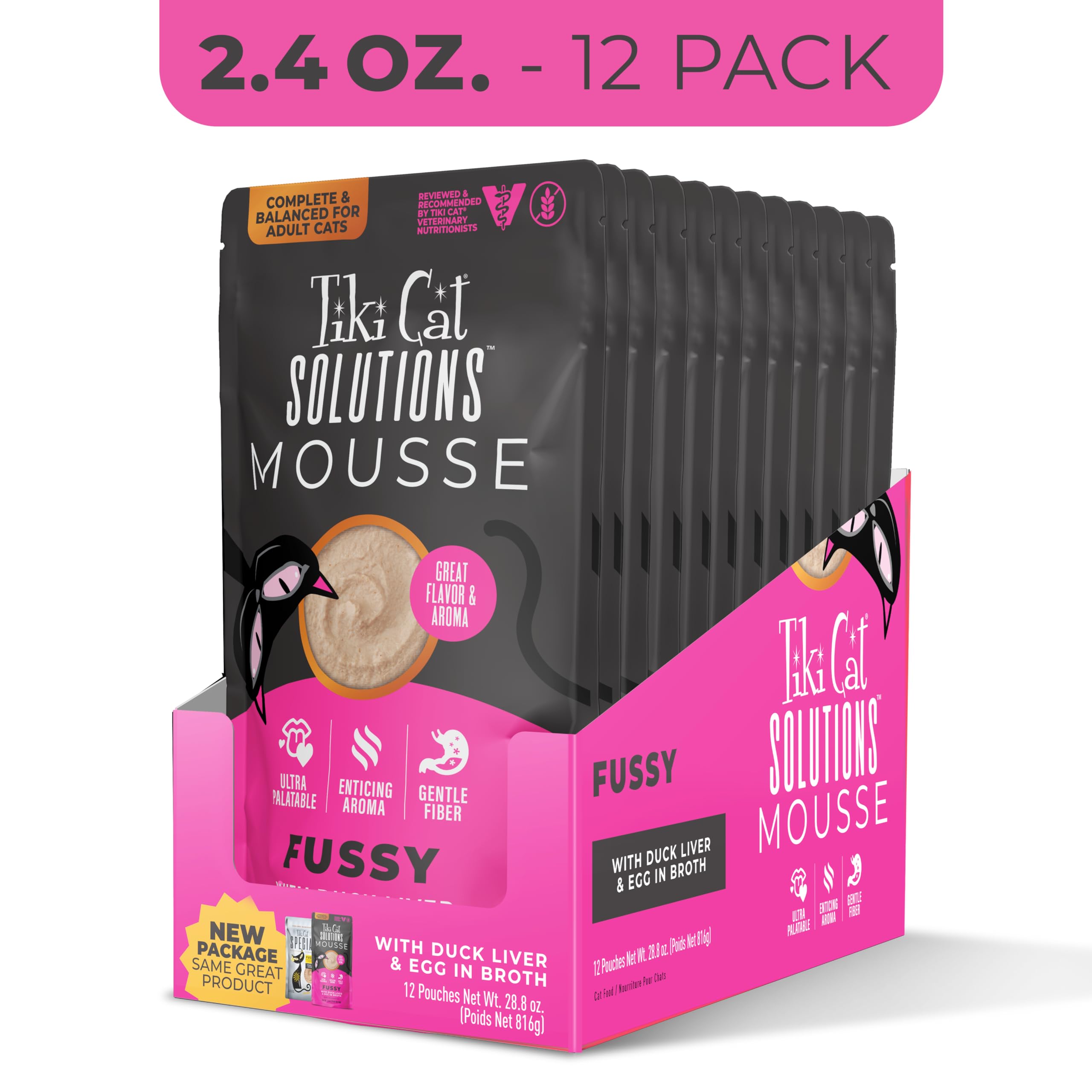Tiki Cat Solutions Fussy Mousse en bolsa, porciones prácticas para servir.