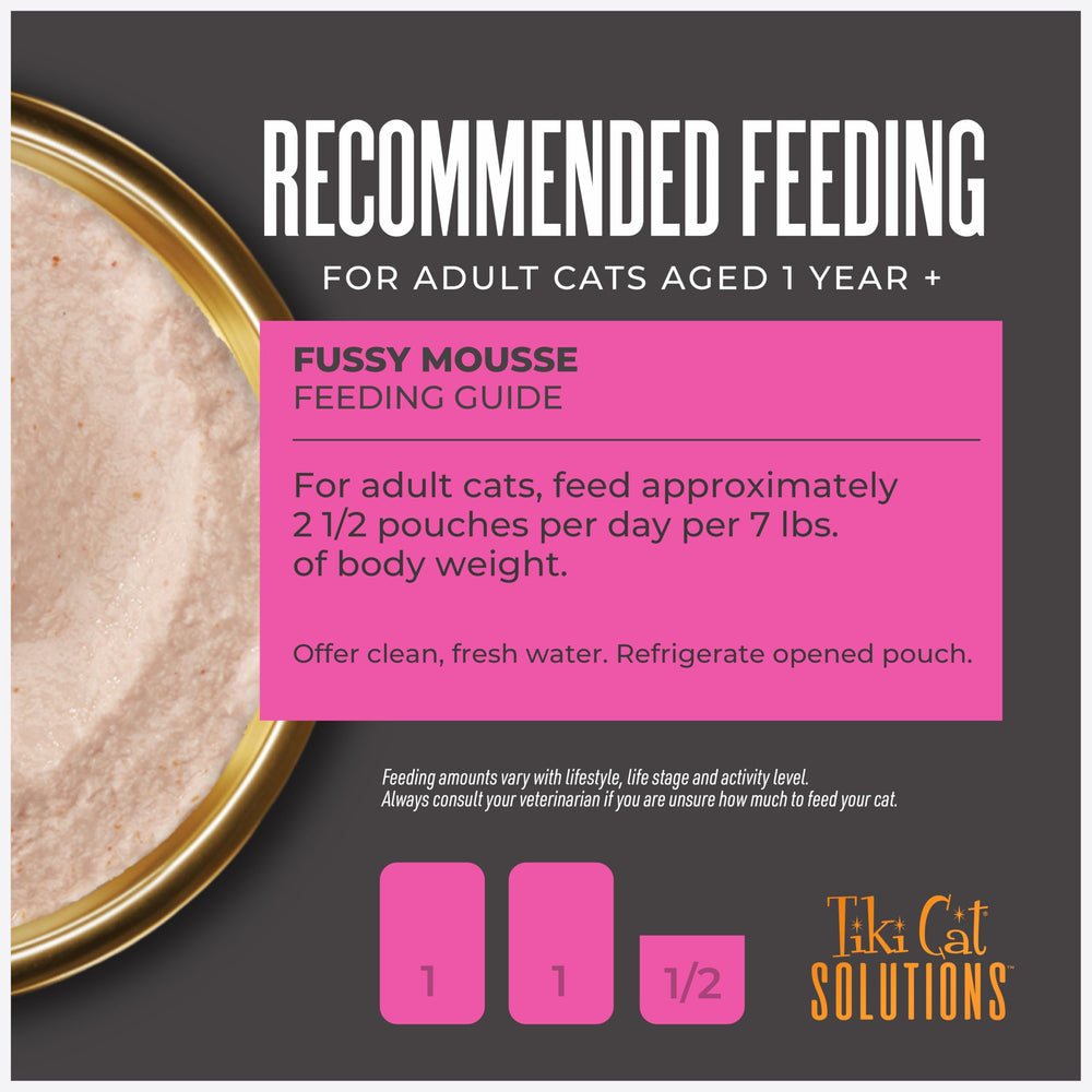 Tiki Cat Solutions Fussy Mousse sin subproductos, ingredientes simples.
