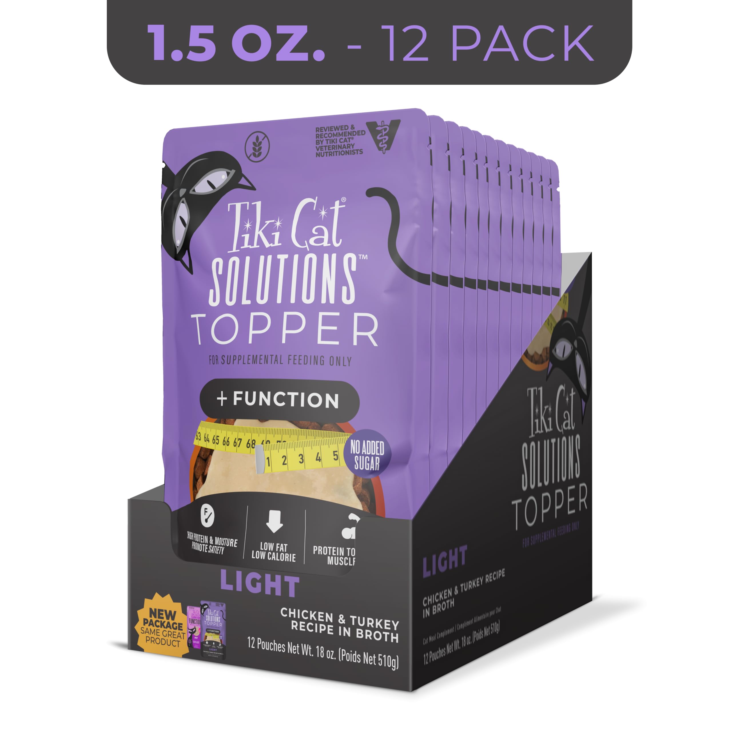 Tiki Cat Solutions Topper Light sirviéndose en tazón, ideal para combinar con croquetas.