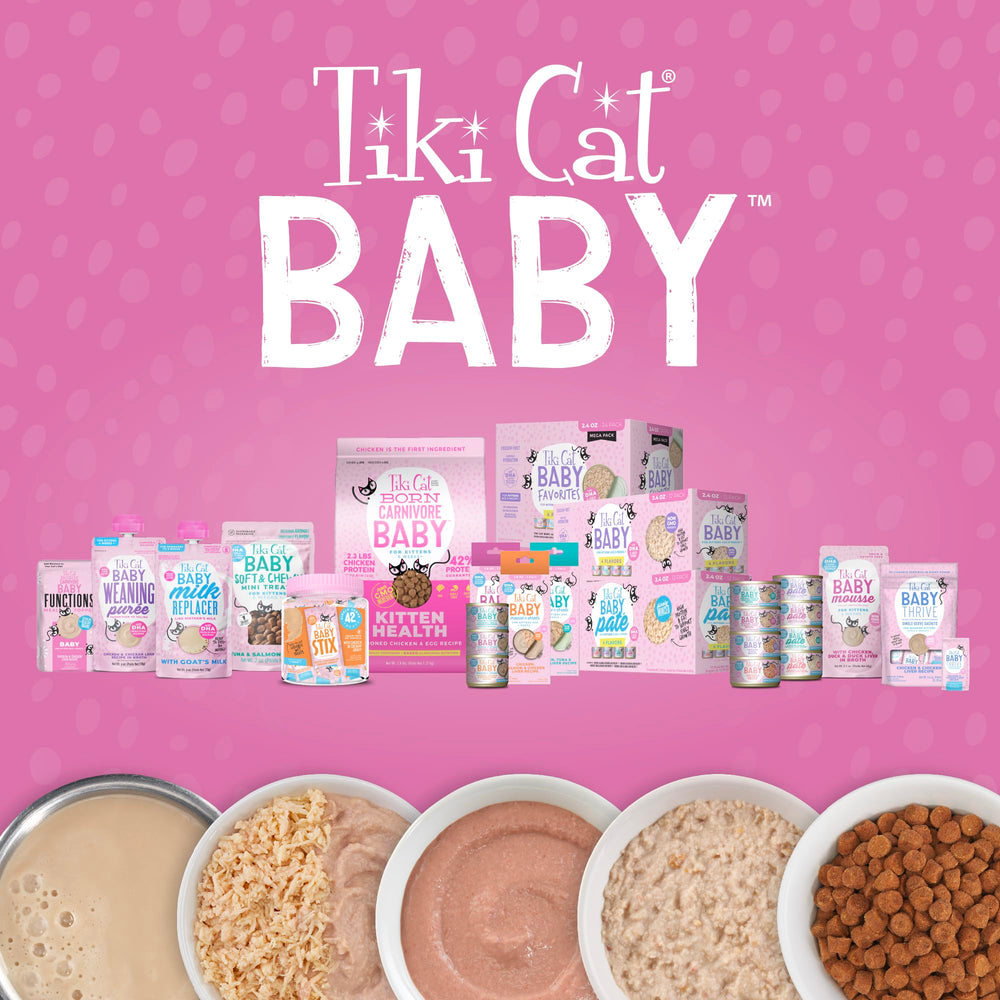 Porción de 2,4 onzas en cada sobre de Tiki Cat Baby Mousse.