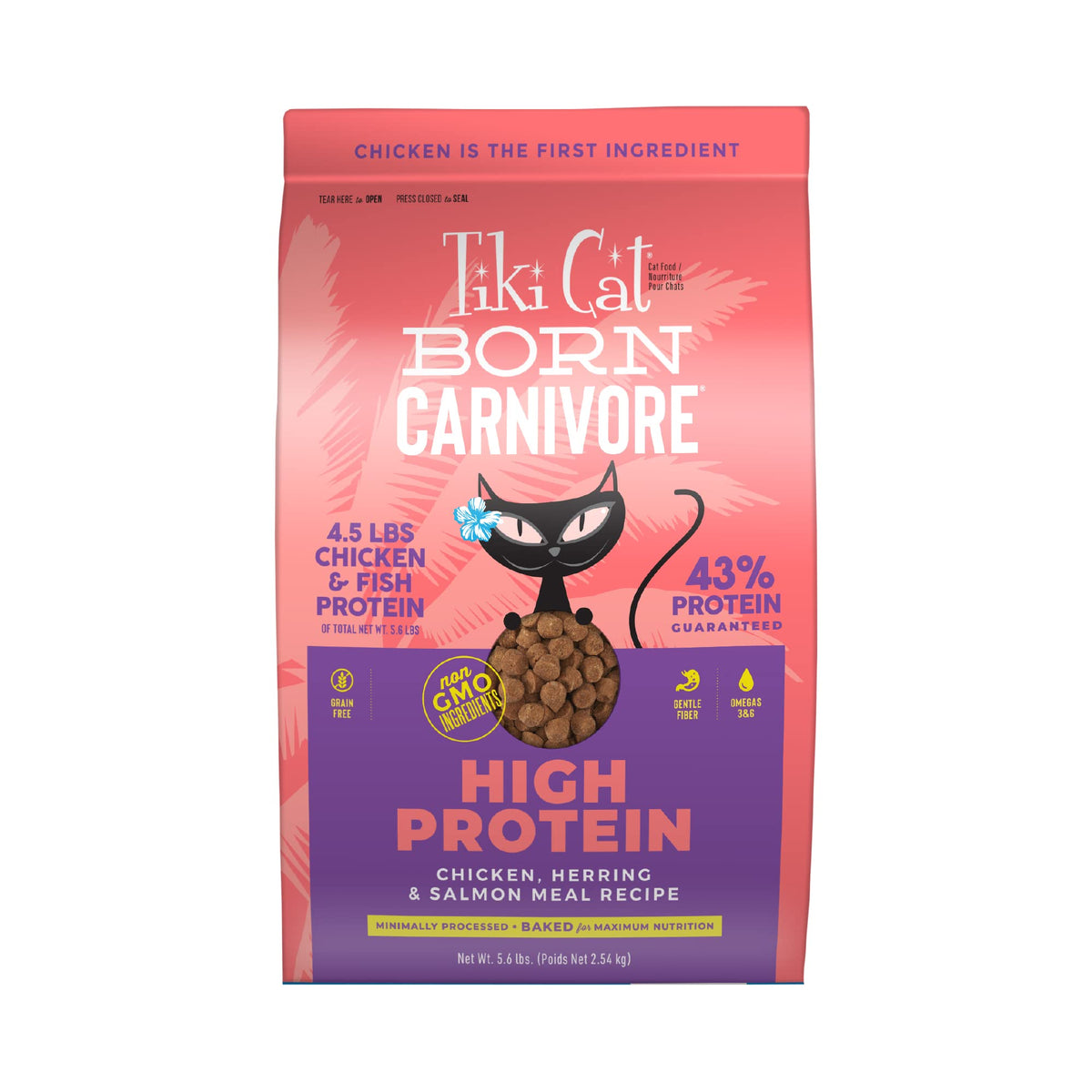 Tiki Cat Born Carnivore, bolsa de 2,54 kg de comida seca alta en proteína para gatos.