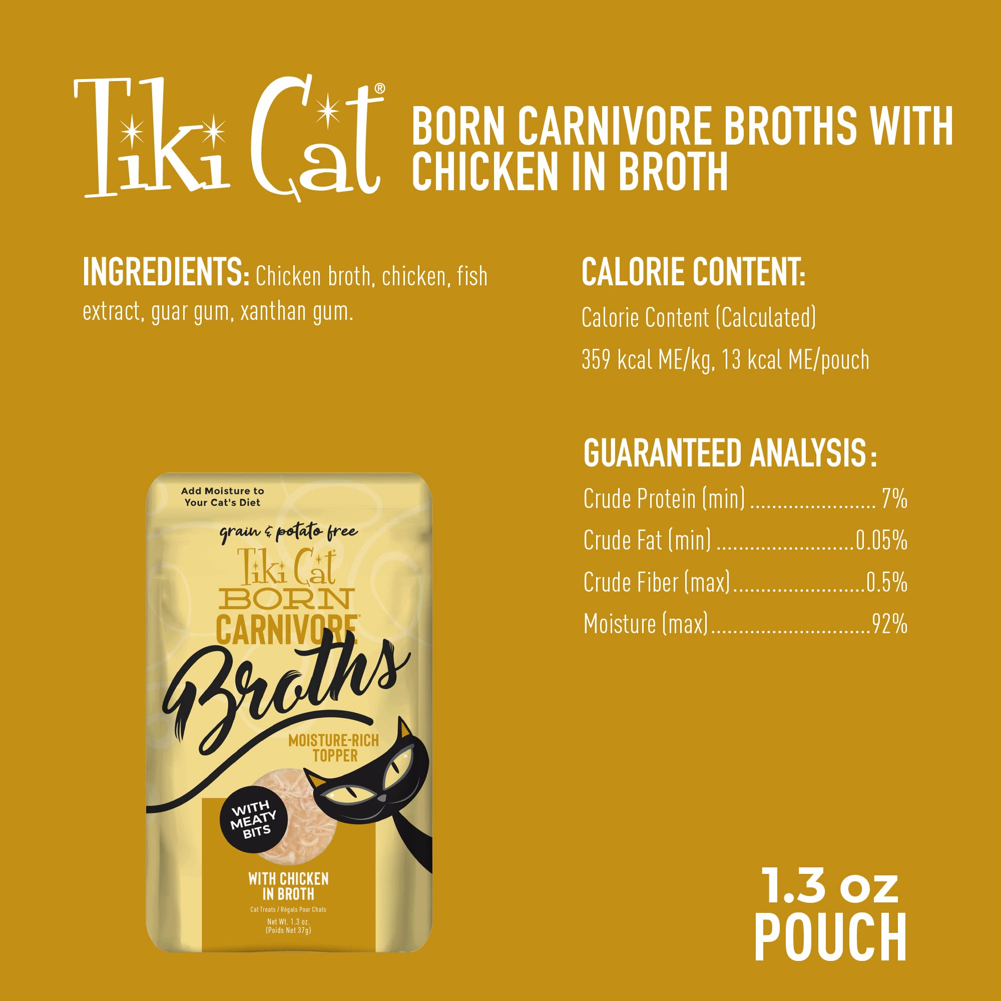 Tiki Cat Born Carnivore Broths pollo, sabor delicioso para gatos exigentes