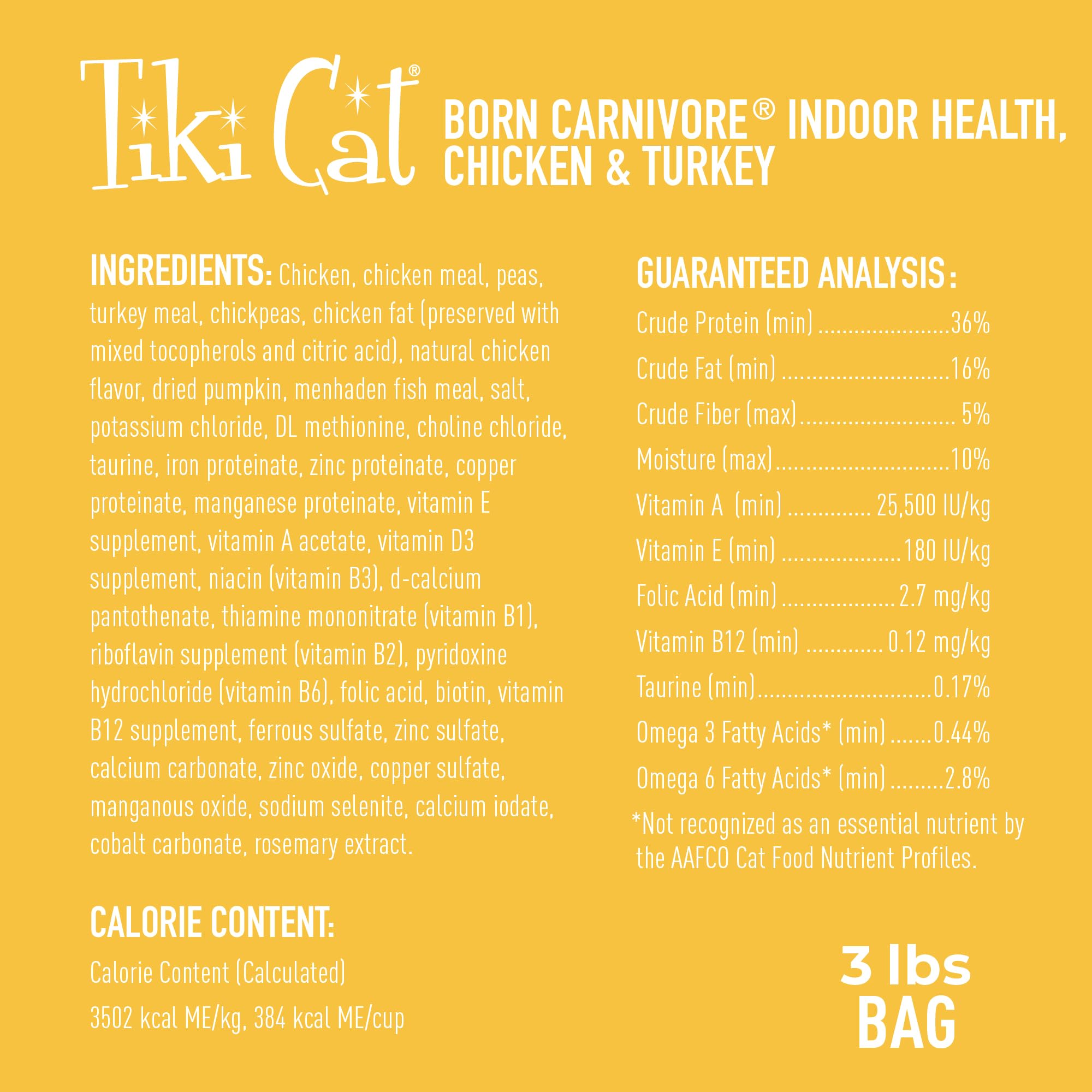 Tiki Cat Born Carnivore, pollo como primer ingrediente para proteína principal.