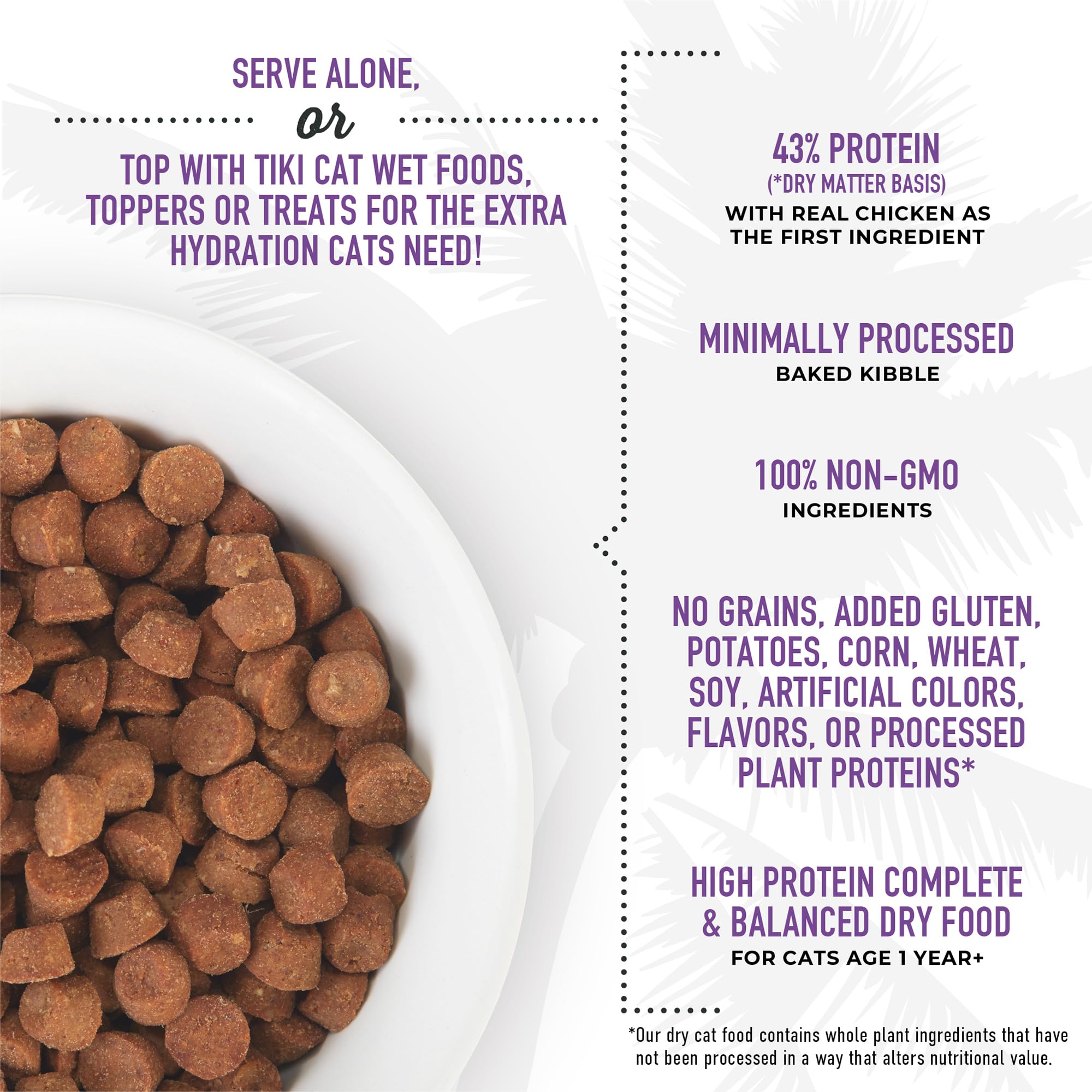 Ingredientes no GMO en la receta de Tiki Cat Born Carnivore basada en carne.