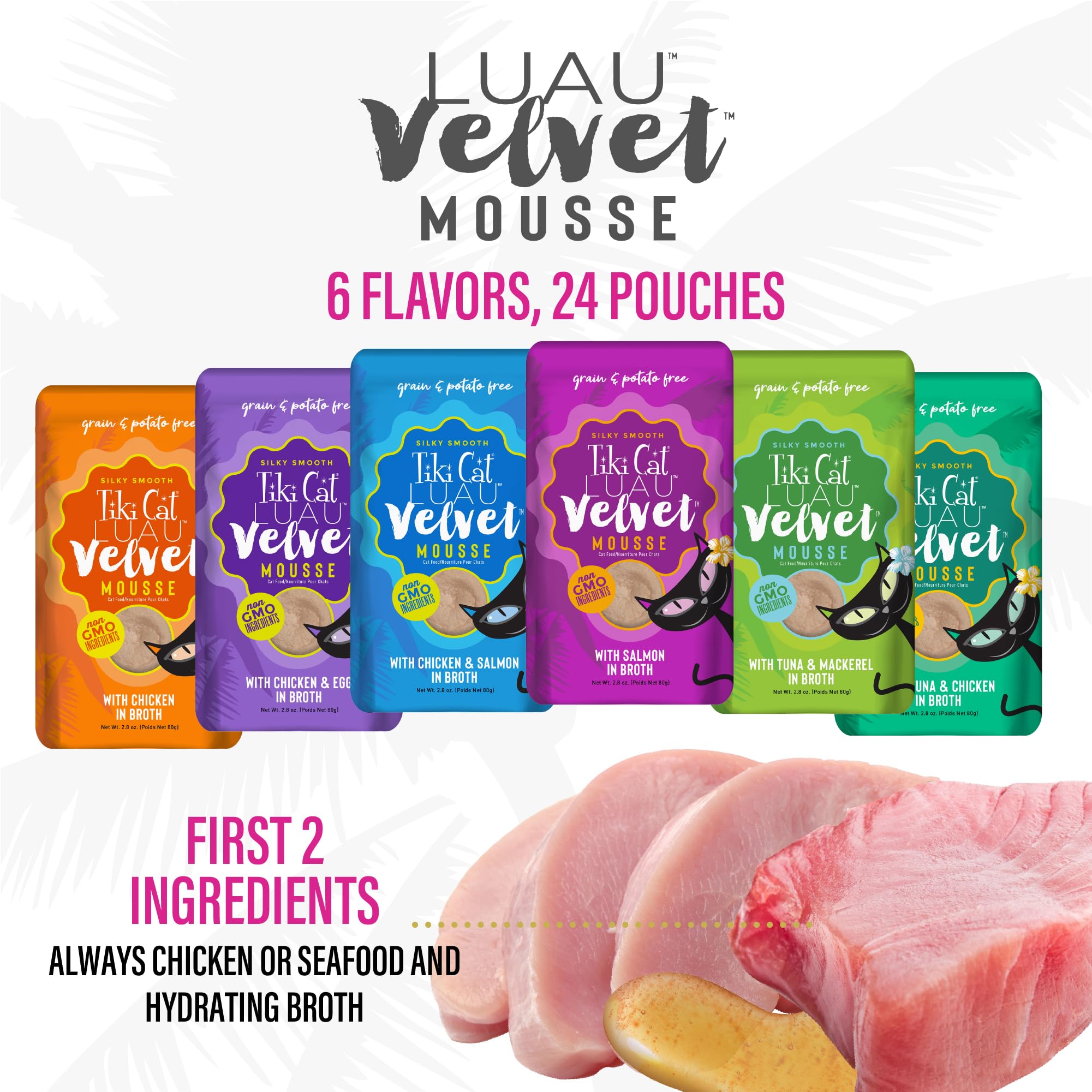 Etiqueta de sabores y ingredientes de Tiki Cat Luau Velvet Mousse