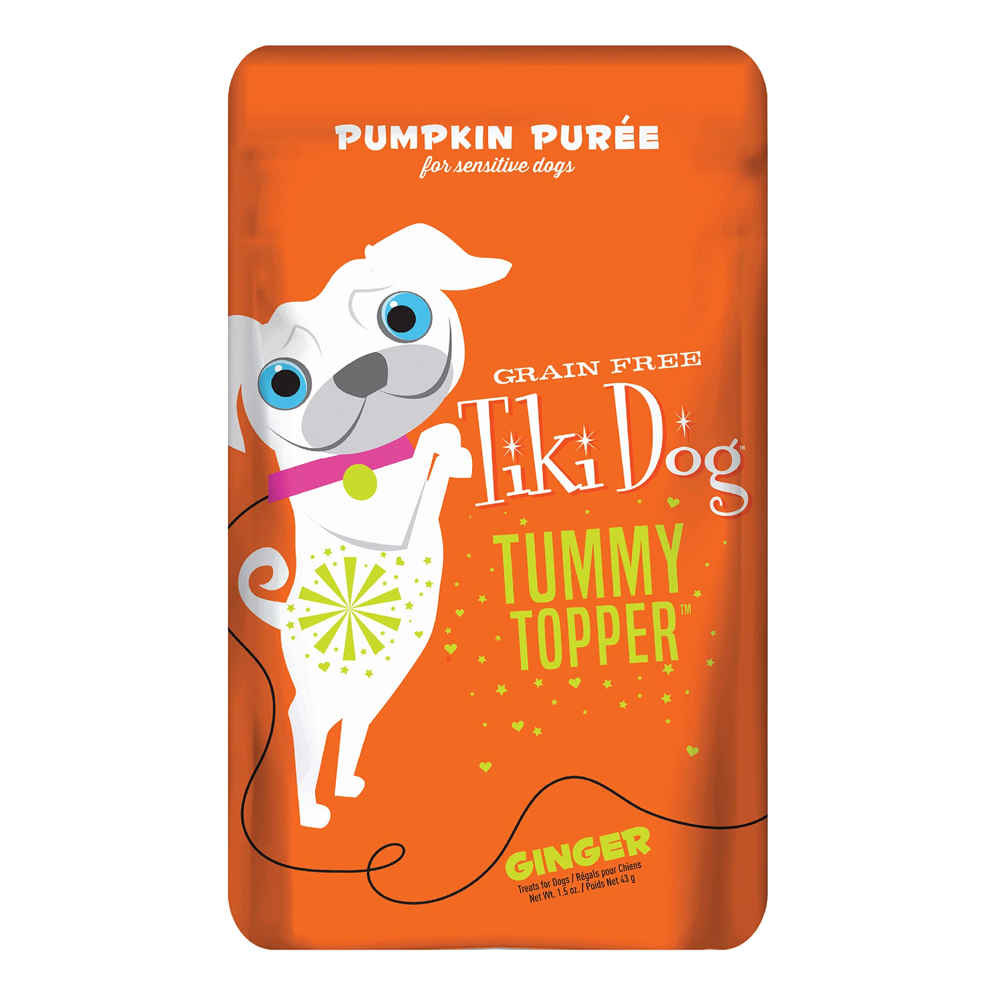Tiki Pets Topper estomacal con puré de calabaza y jengibre para estómagos sensibles.