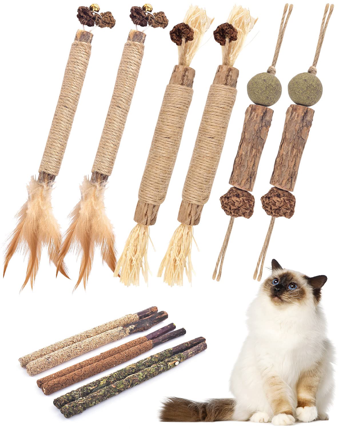 TINDTOP juguetes masticables para gatos, pack de doce, estimulan juego y alivian estrés.