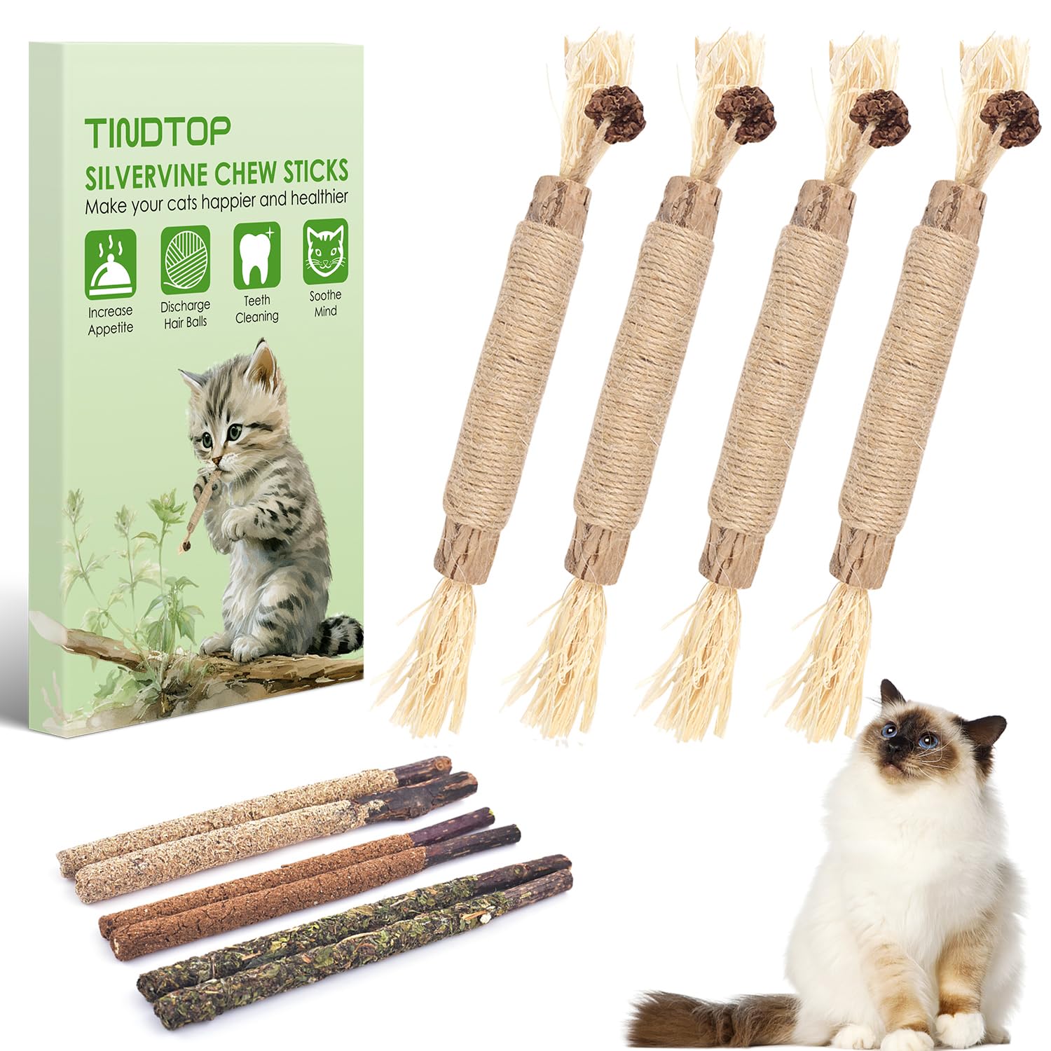 Palitos matatabi de TINDTOP para gatos, 10 unidades, estimulan juego y mordida saludable.