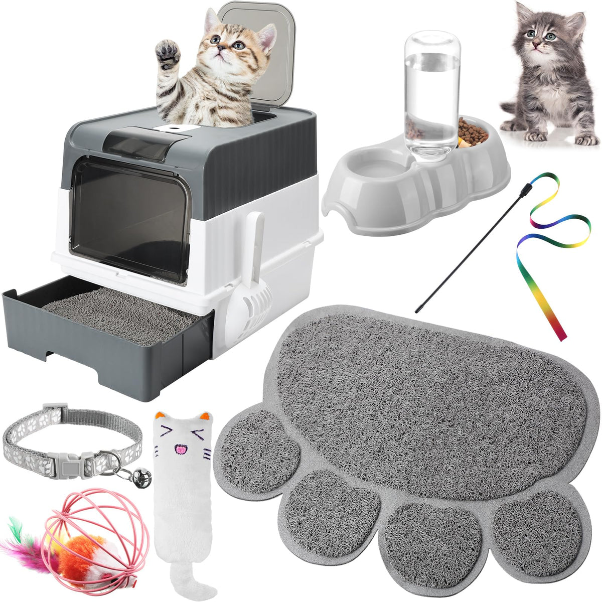 Caja de arena Tioncy con cajón, ideal para observar al gatito y mantener el área ordenada.