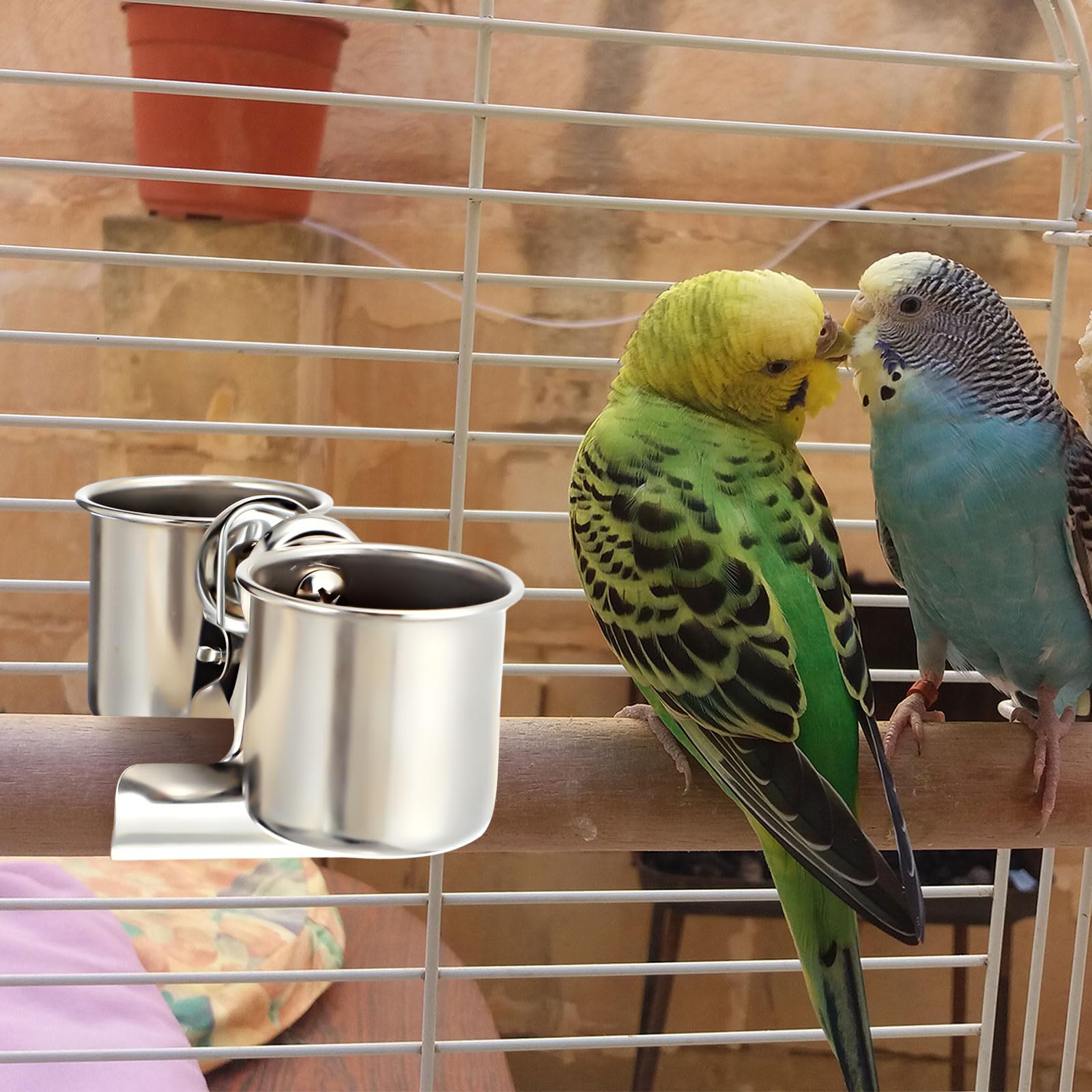 Clip para jaula con tazones de aves, instalación fácil