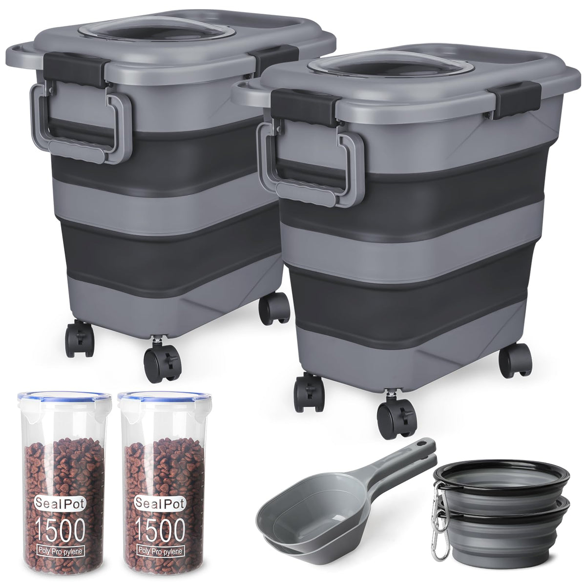 TIOVERY contenedor almacenamiento alimento perros 25lb dos-pack, fácil de mover.