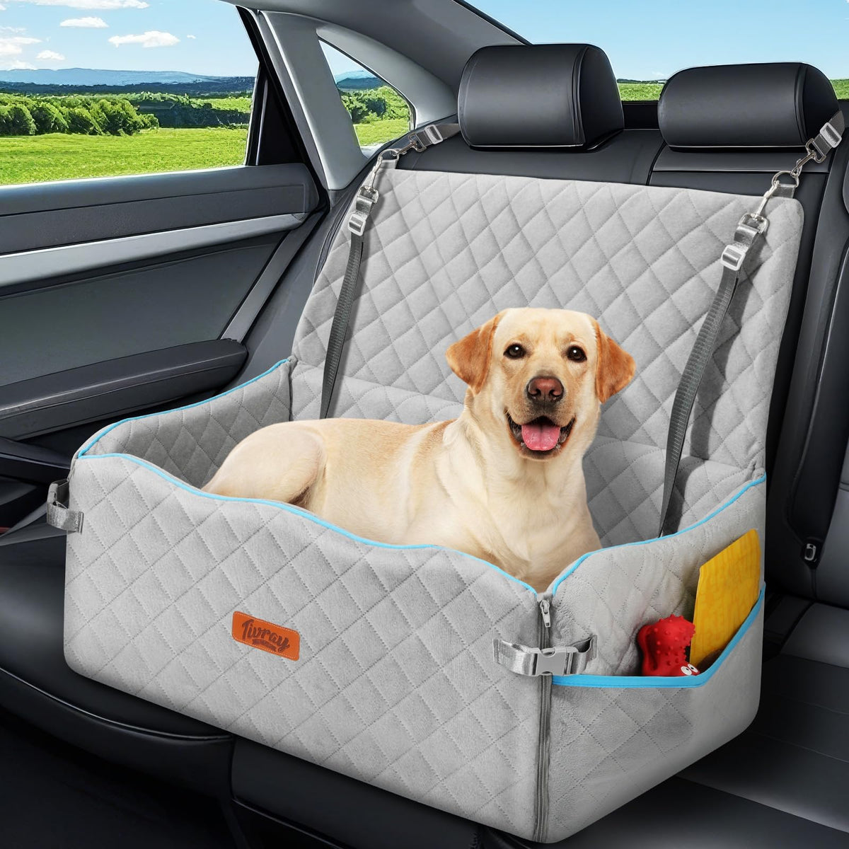 Tivray: asiento-coche-perro-grande-31x20, espacio cómodo para moverse durante el viaje.