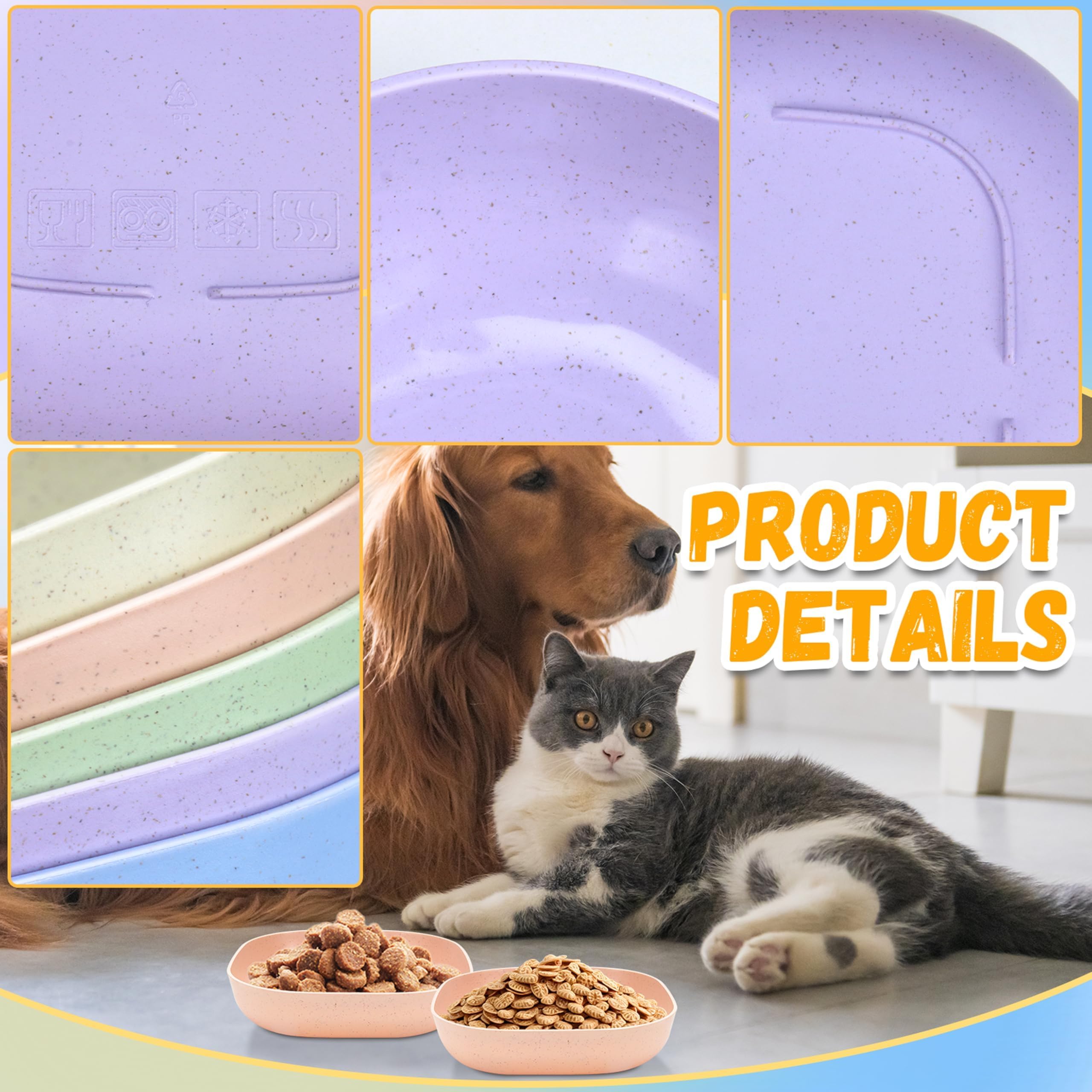 TKOnline tazón gatos plástico morado, borde bajo para reducir bigotes.