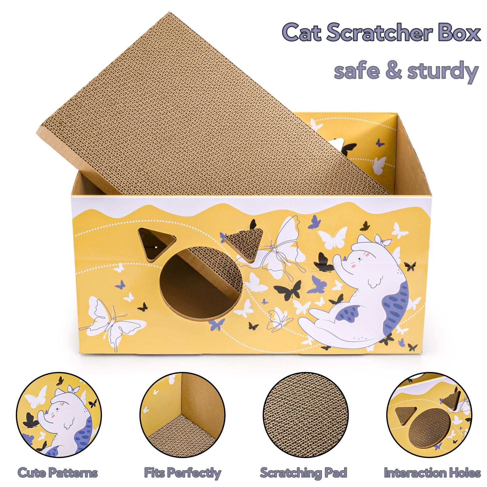 Caja interactiva Tlence con huecos para juego entre felinos