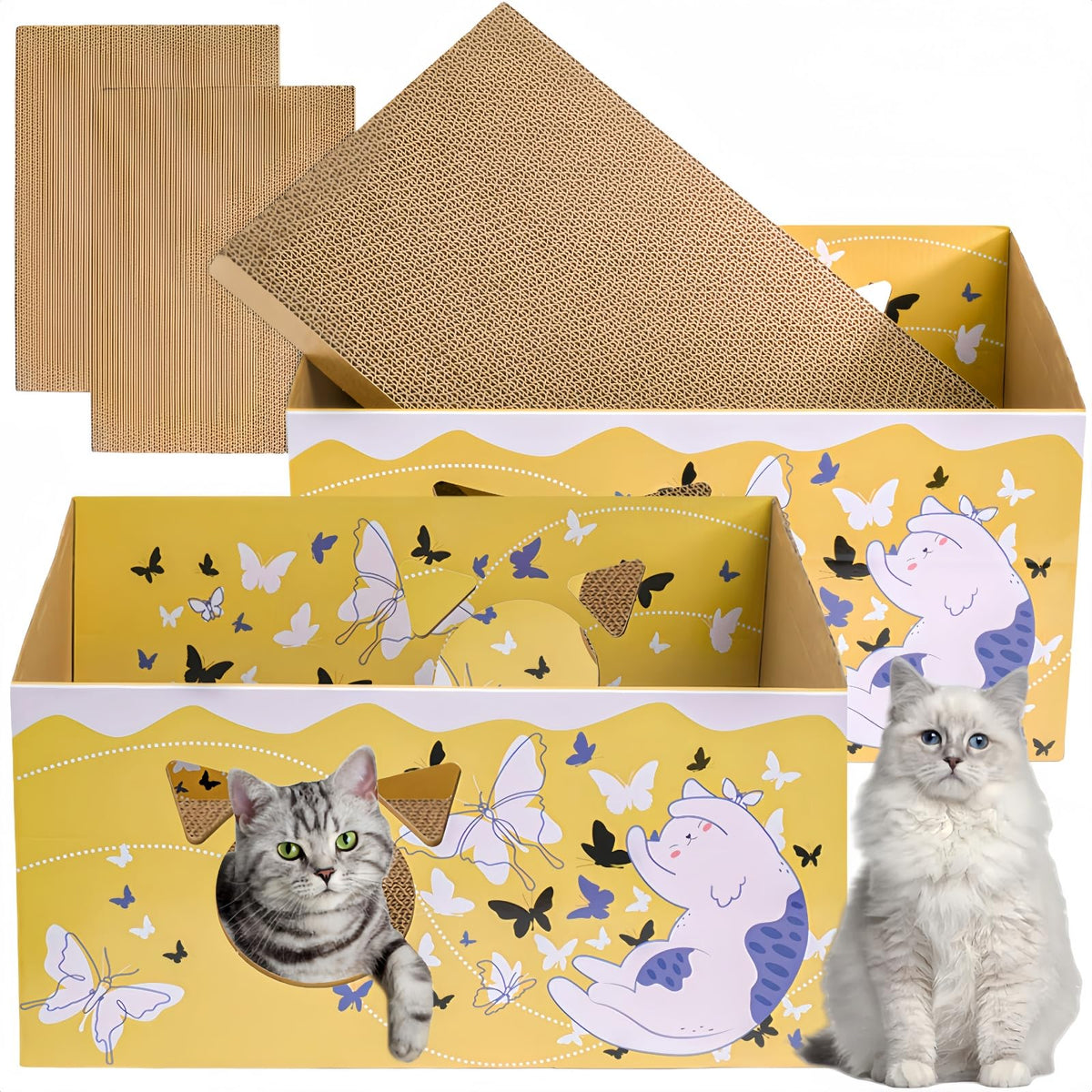 Caja rasca-gato de cartón Tlence con doble cara para rascar y descansar