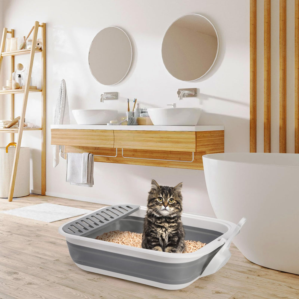 Tlence tamano-amplio-caja-arena-gato ofrece espacio para girar y acomodar.