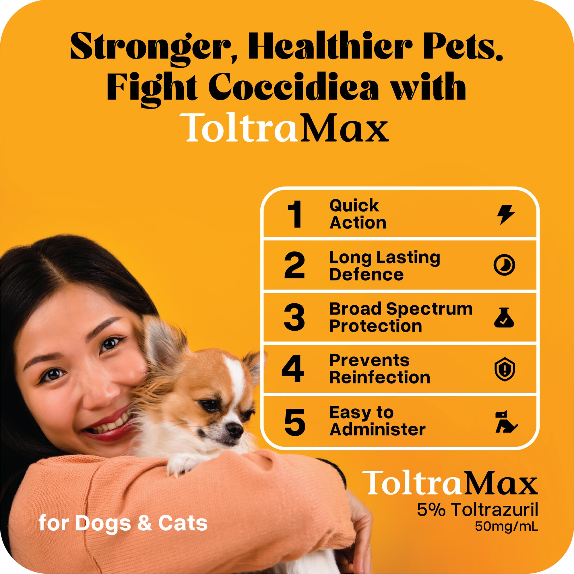 ToltraMax Toltrazuril 5.0% recomendado por veterinarios para mascotas.