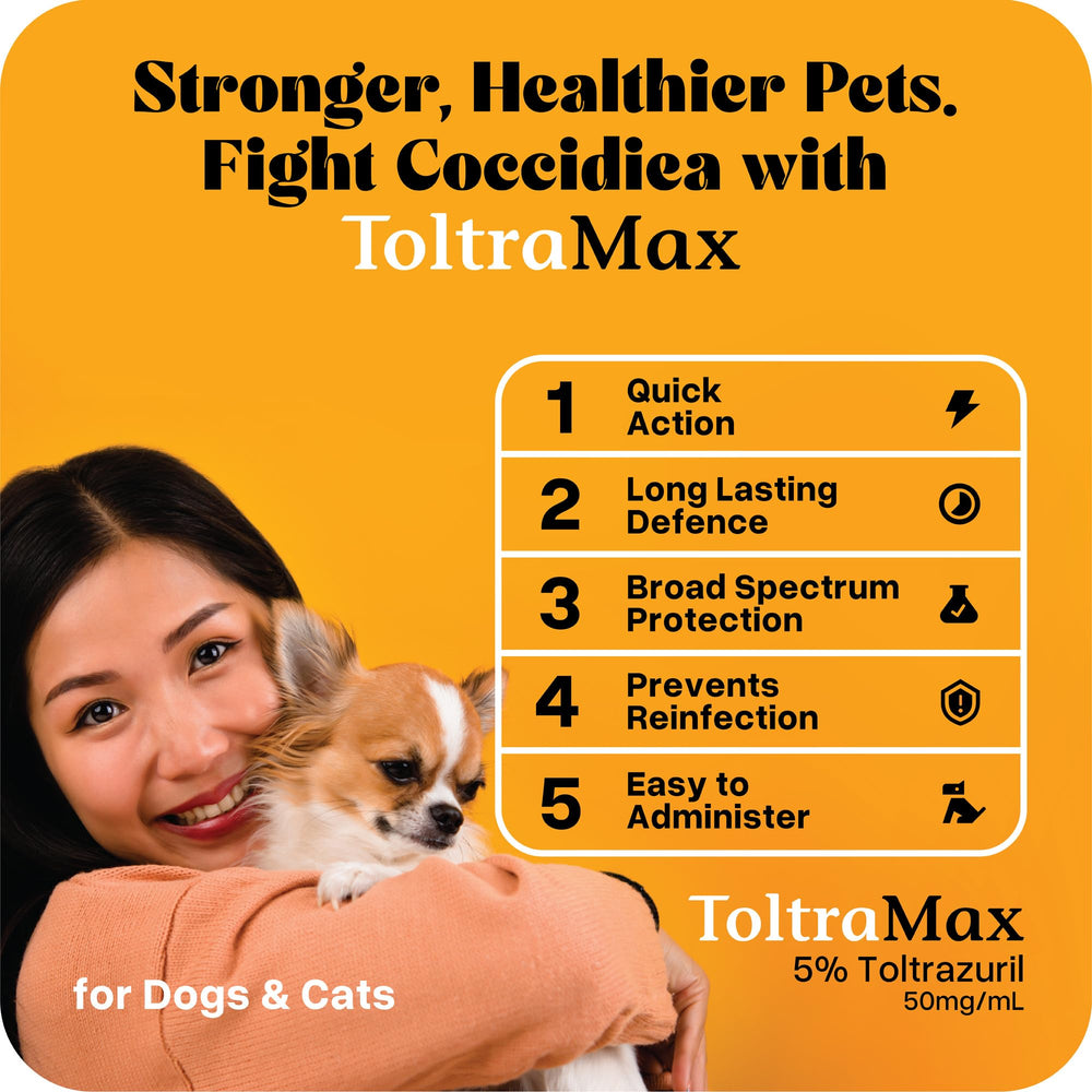 ToltraMax Toltrazuril 5.0% recomendado por veterinarios para mascotas.