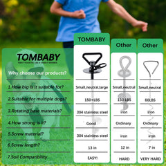 TOMBABY-instalacion-facil con pala y mango para fijar rápido.