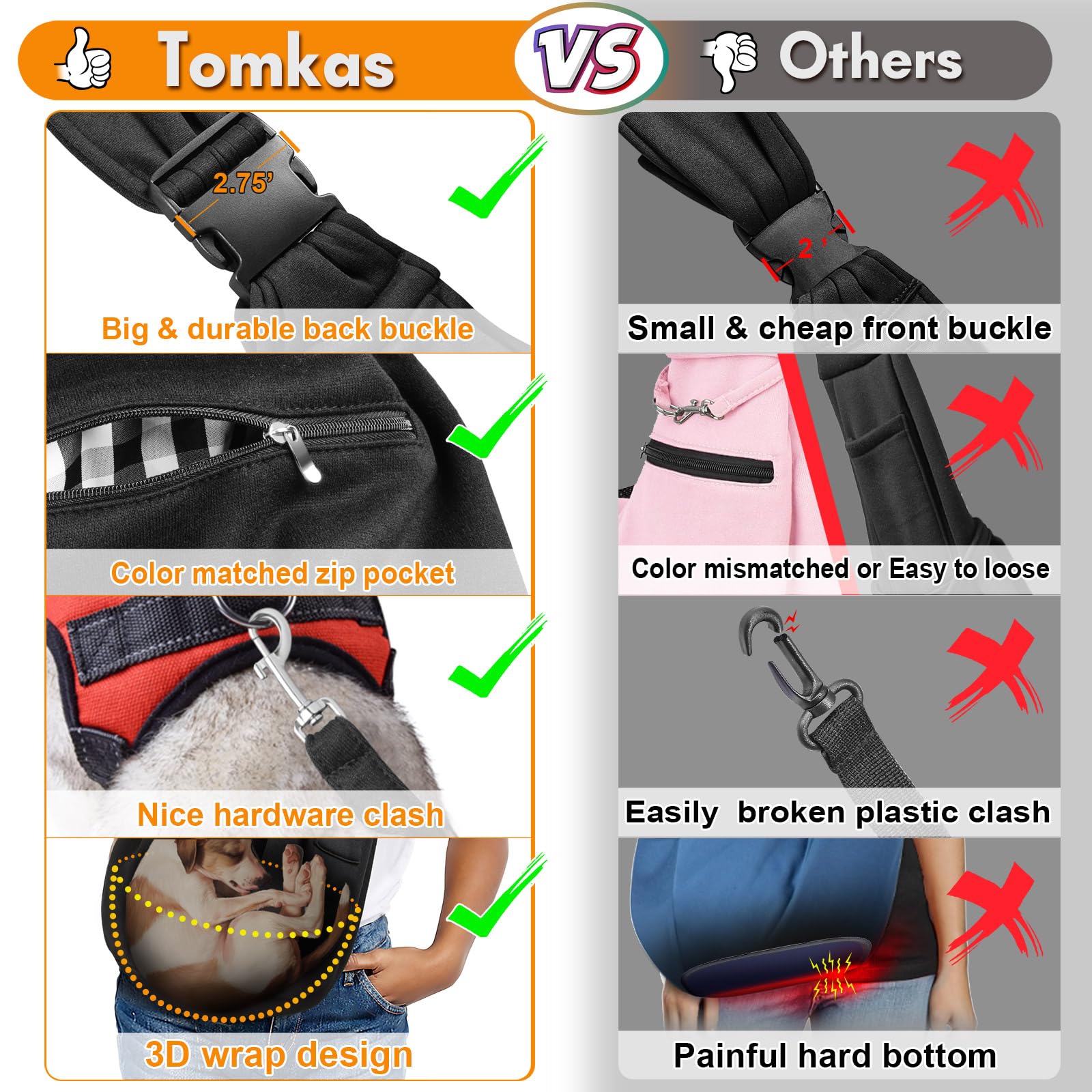 Tomkas bolsillo frontal con cremallera para guardar llaves y móvil.