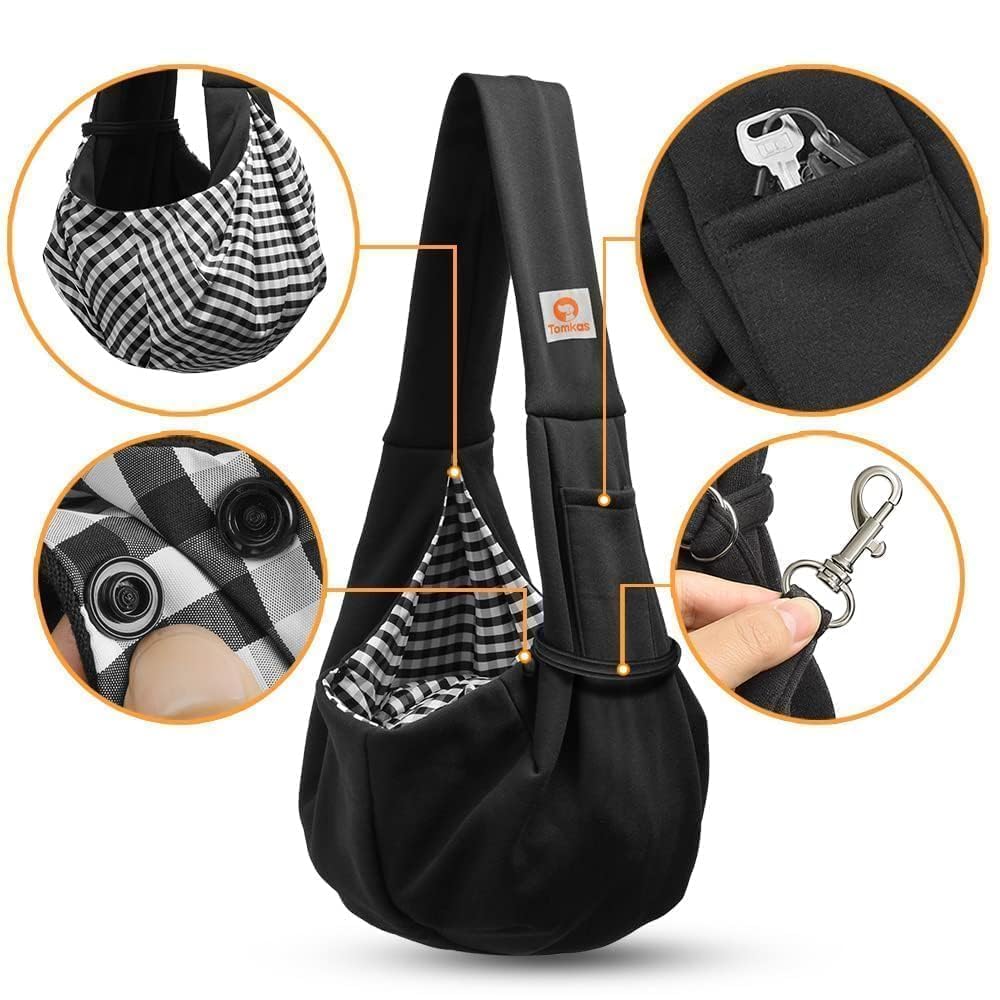 Porte-chien TOMKAS noir avec attache-securite, pour une promenade sereine.