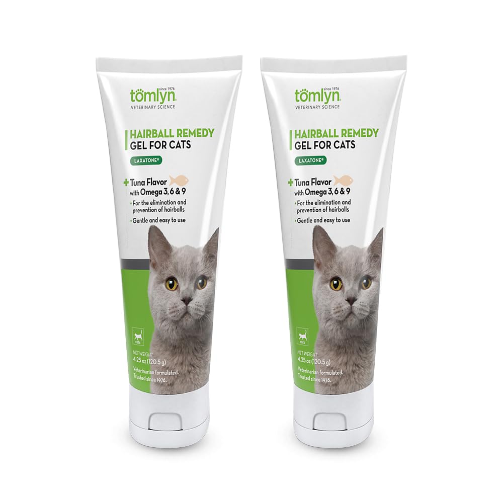 Gel TOMLYN Laxatone sabor atún para gatos, fácil de administrar.