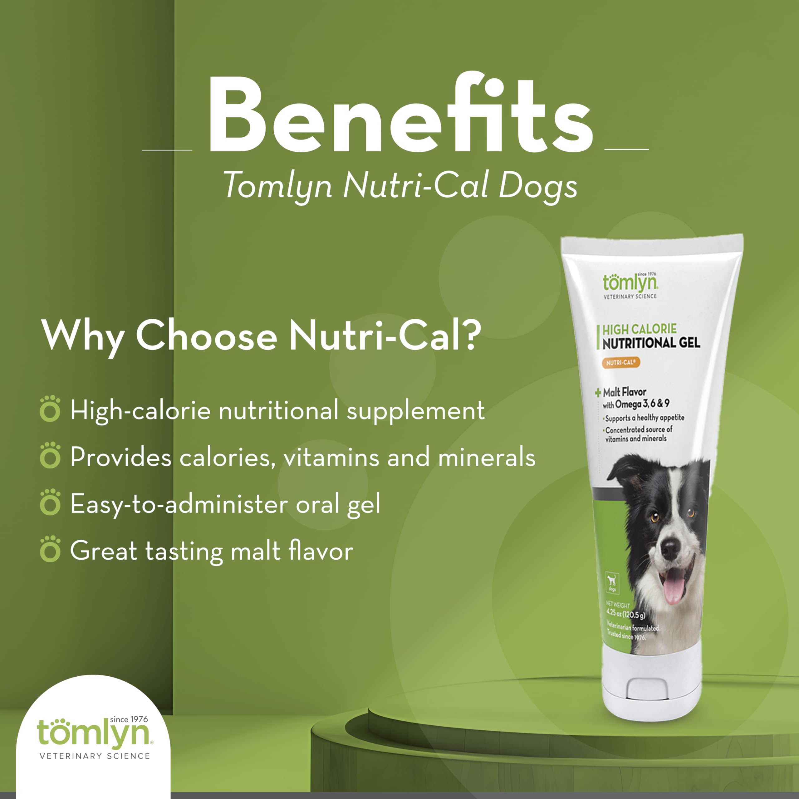 Tomlyn Nutri-Cal, etiqueta clara, facilita elegir un suplemento nutricional para tu perro.