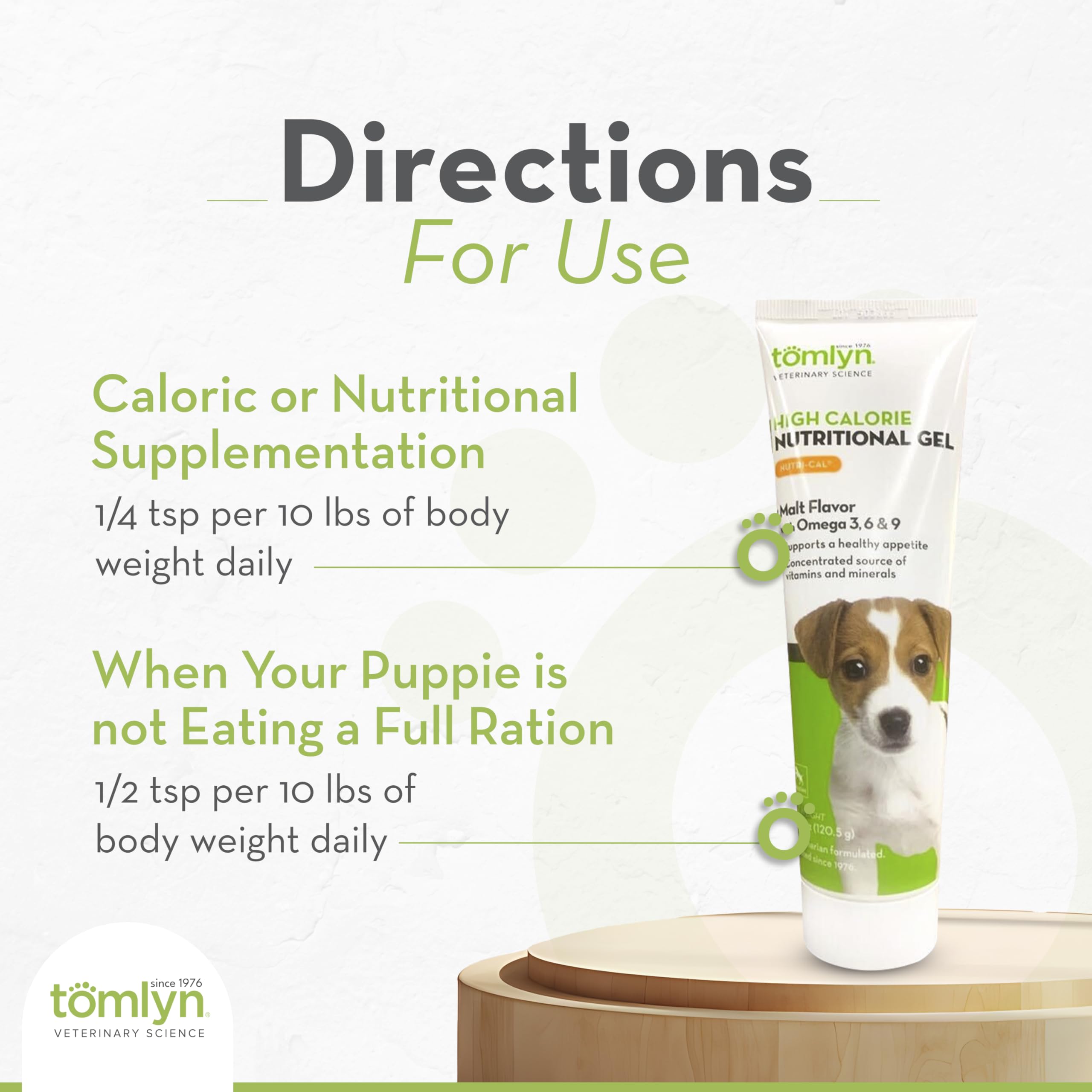 Nutri-Cal aporta calorías concentradas para crecimiento de cachorros.