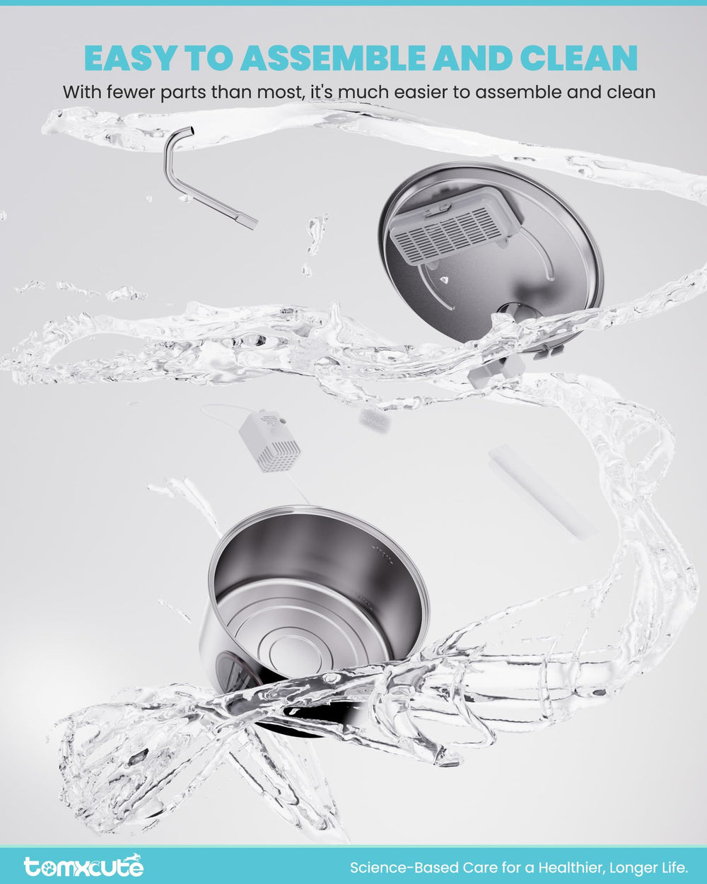 Tomxcute bebedero para gatos, acero inoxidable, durabilidad y vida util prolongada.