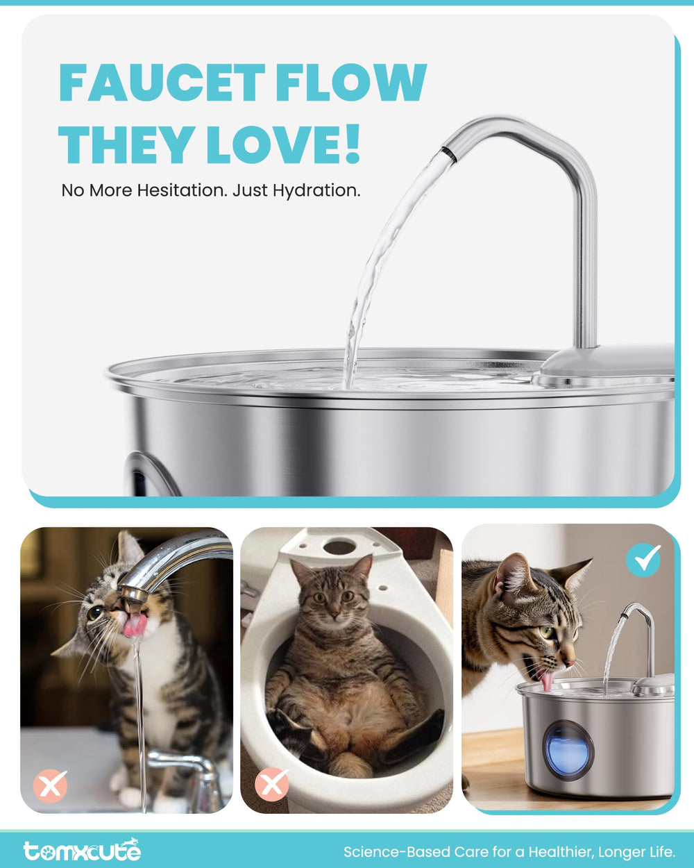 Tomxcute bebedero para gatos, ventana de nivel de agua, saber cuando rellenar.