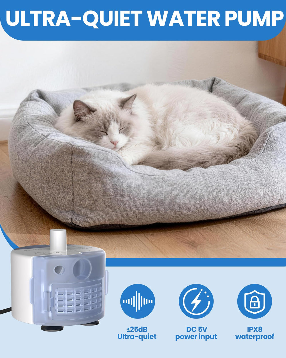 Tomxcute bomba silenciosa para fuente de gatos, menos ruido.