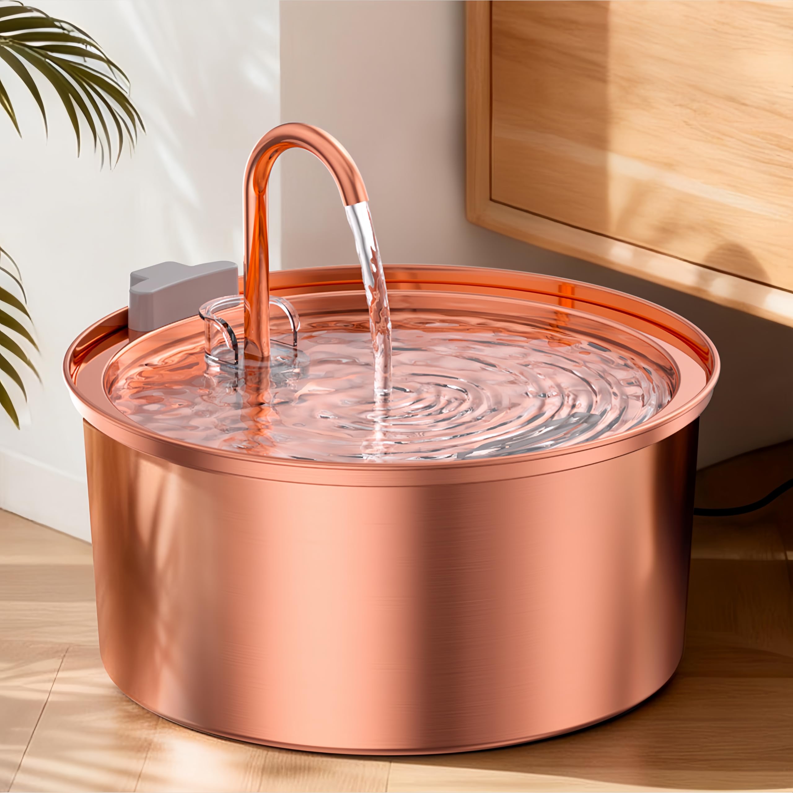 Tomxcute fuente para gatos en tono cobre, vista frontal con acabado elegante