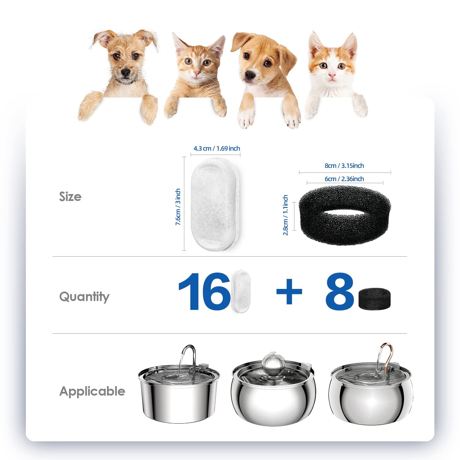 Tomxcute paquete dieciséis filtros para fuente, repuestos regulares para mayor higiene.