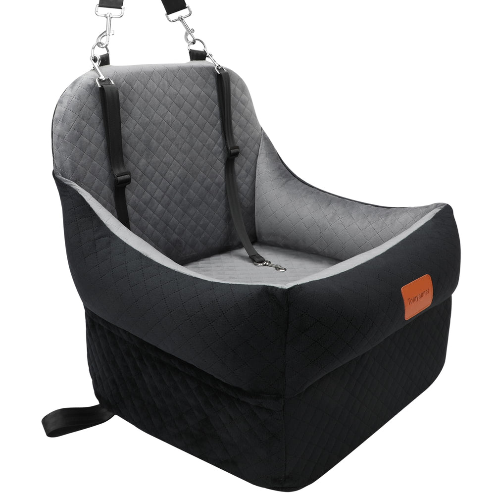 Tomyanner asiento elevado para perros con vista a la ventana durante el viaje