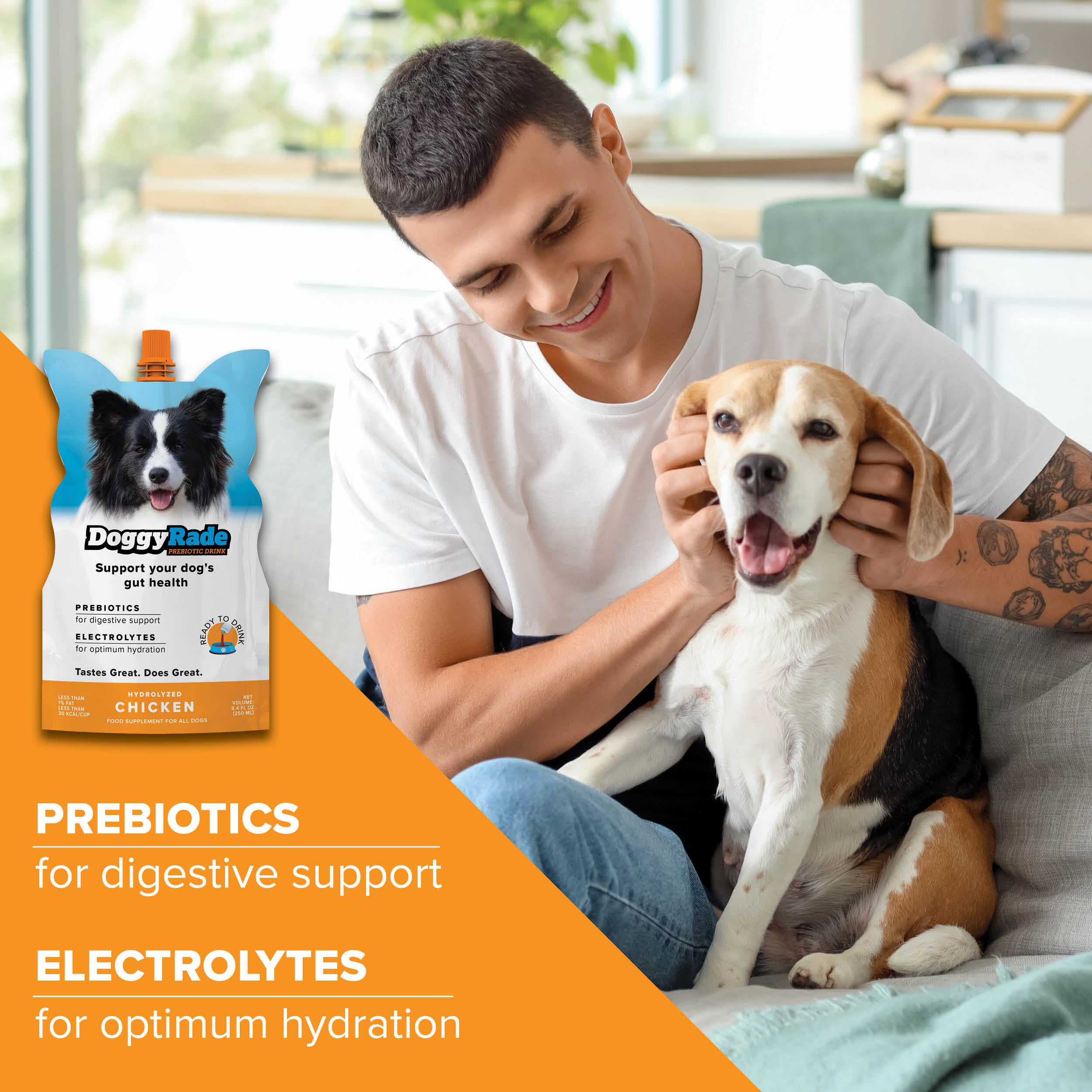 Tonisity DoggyRade electrolitos para una hidratación rápida tras el ejercicio.