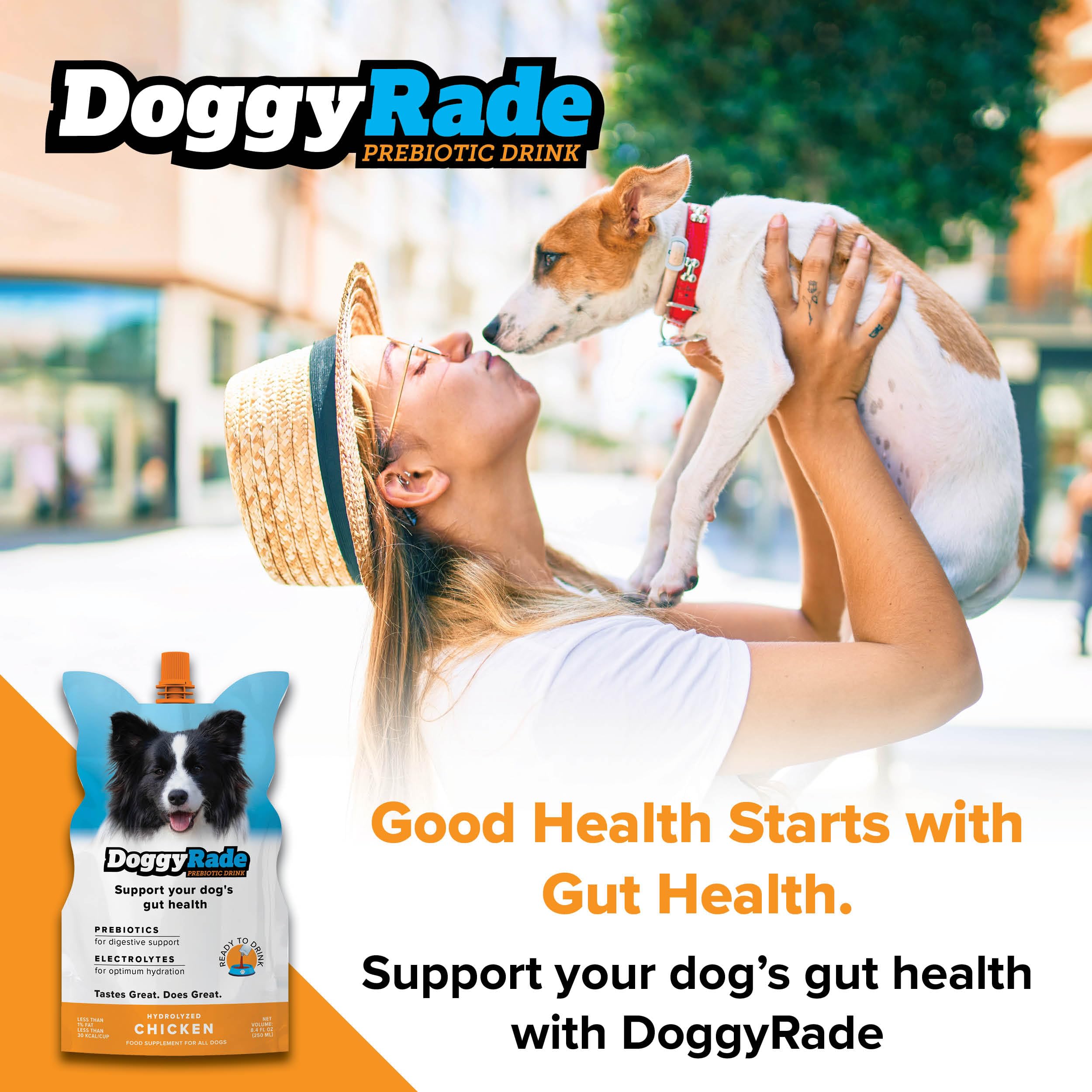 Tonisity DoggyRade sabor pollo prebiótico que apoya la salud digestiva.