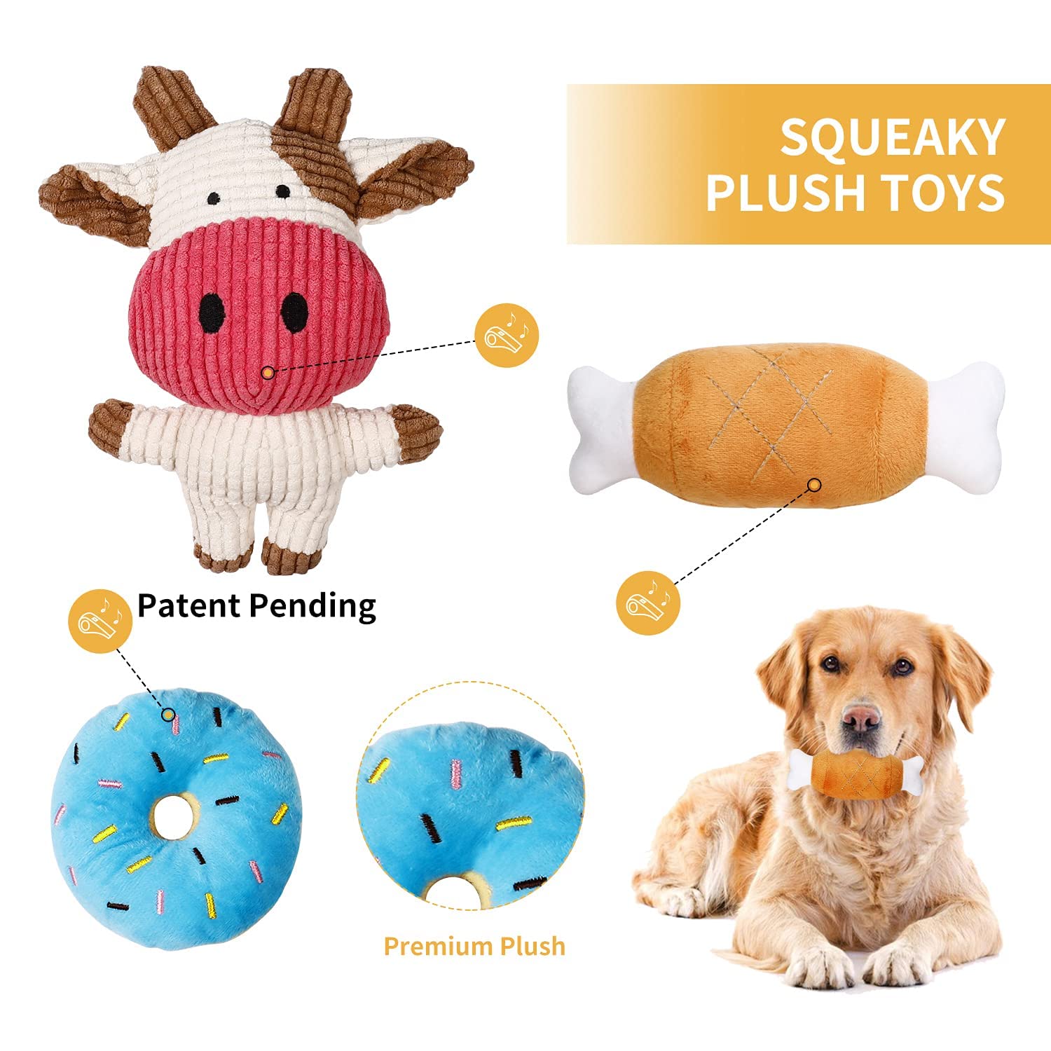 Toozey juguete sonoro de peluche pequeño para captar la atención y entretenimiento.