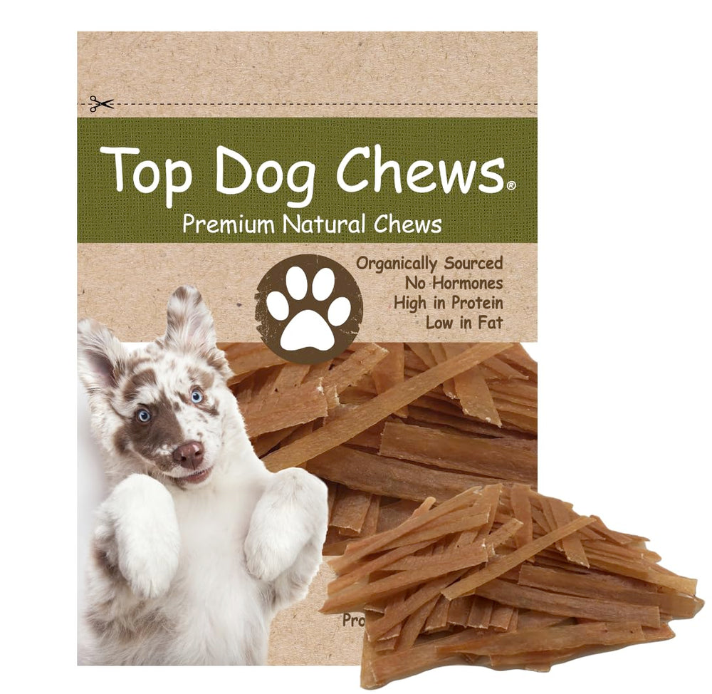 Top Dog Chews: tendones planos de pavo asados para cuidado dental.
