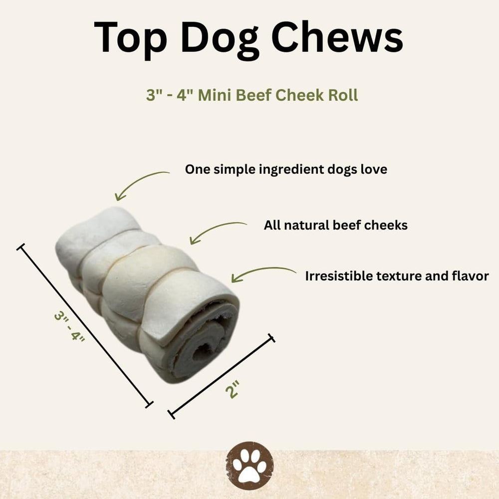 Top Dog Chews rollos de mejilla de res 3 pulgadas, duración para mordedores activos
