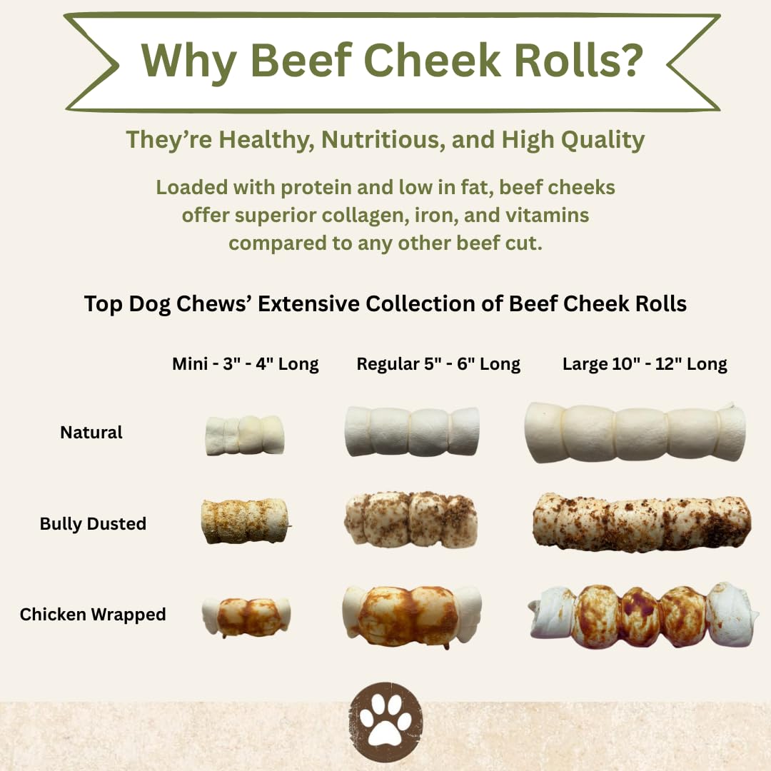 Top Dog Chews rollos de mejilla de res 3 pulgadas, higiene dental durante la merienda
