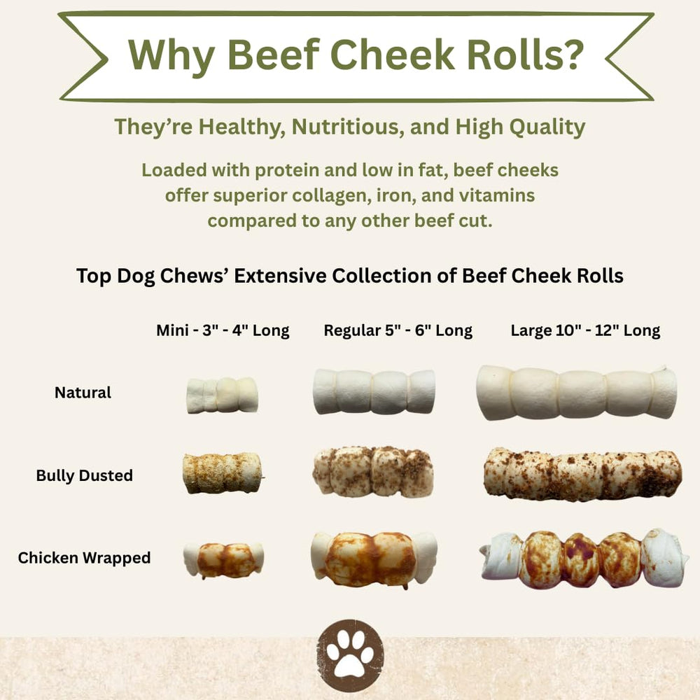 Top Dog Chews rollos de mejilla de res 3 pulgadas, higiene dental durante la merienda