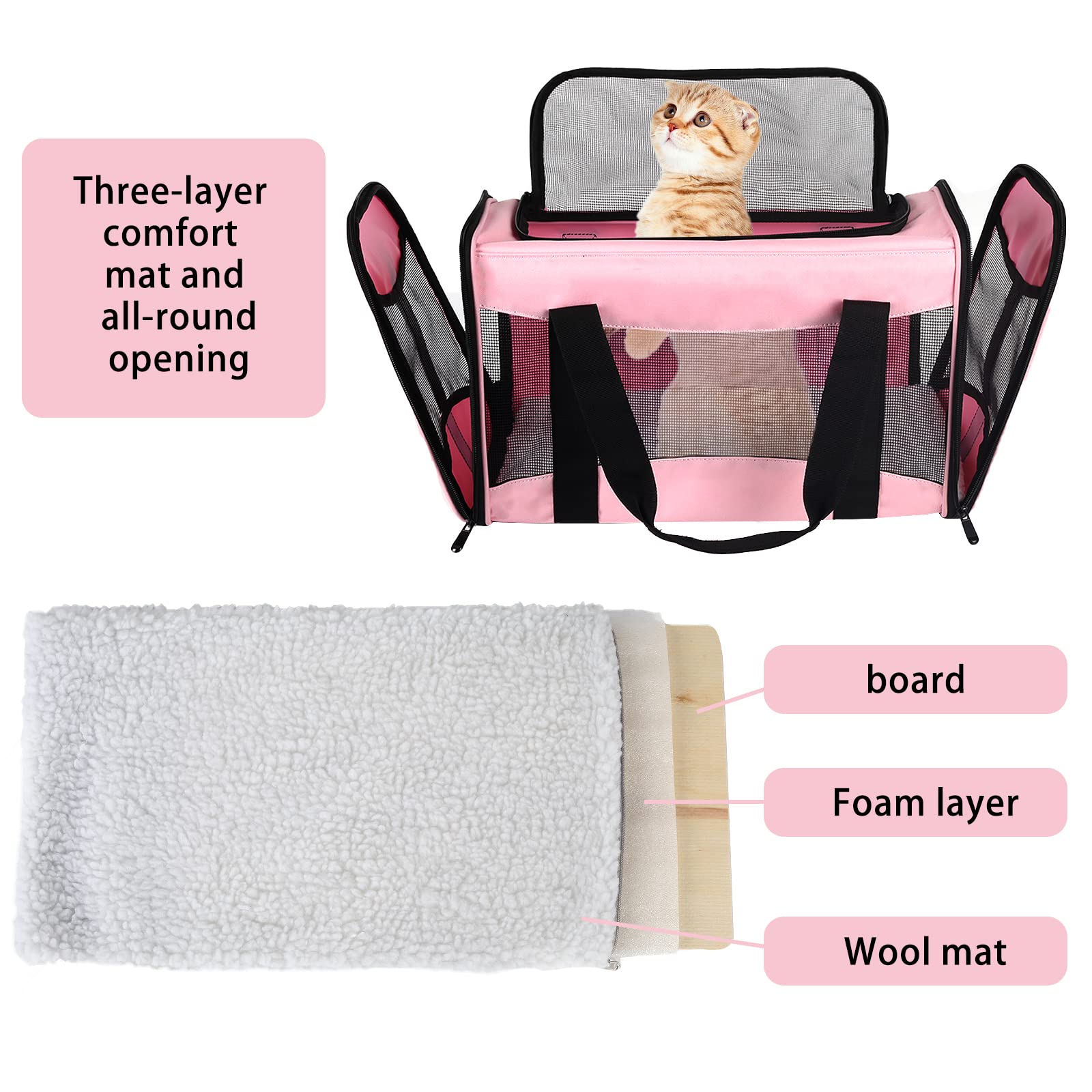 Top tasta transportín con malla de ventilación para flujo de aire.