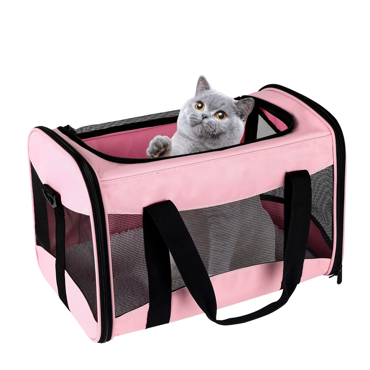 Top tasta transportín para gatos tamaño XL, rosa, ideal para viajes.