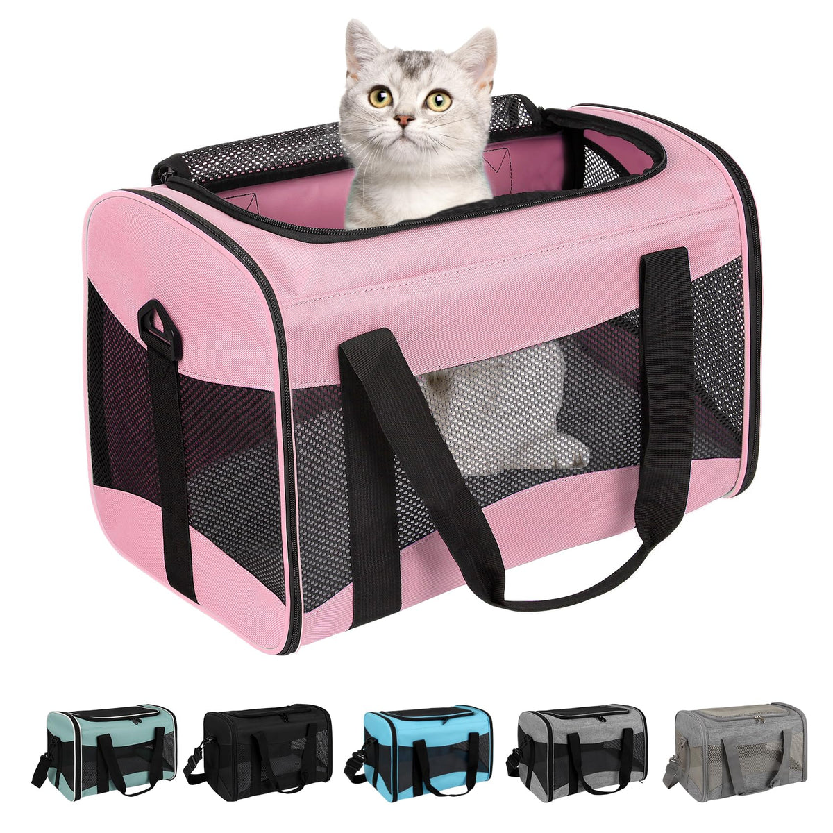 Top tasta transportín para gatos bajo asiento, ideal para cabinas de avión.