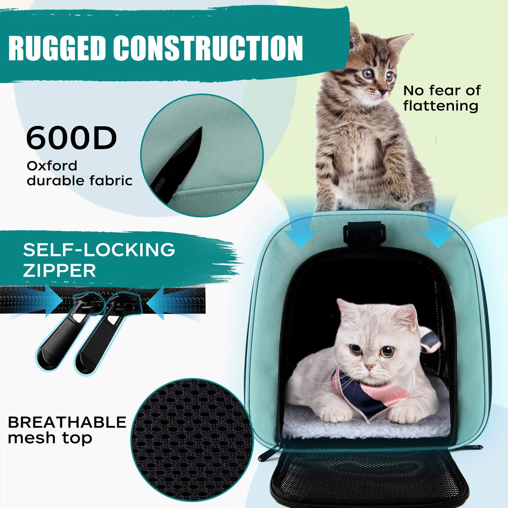 Top Tasta transportín-gatos-perros con ventanas-malla verde, buena visibilidad