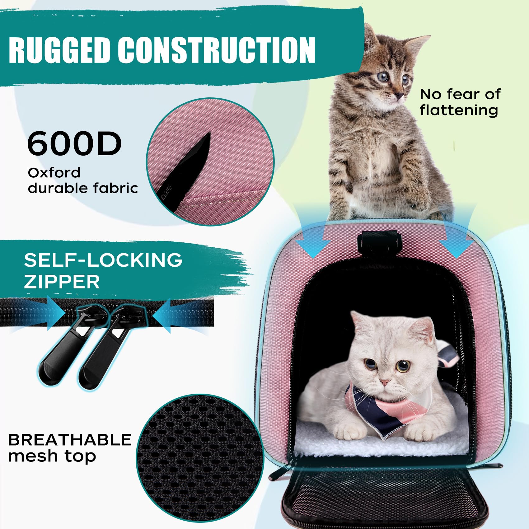 Top Tasta transportín mascotas rosa, correas dobles para llevar con comodidad.