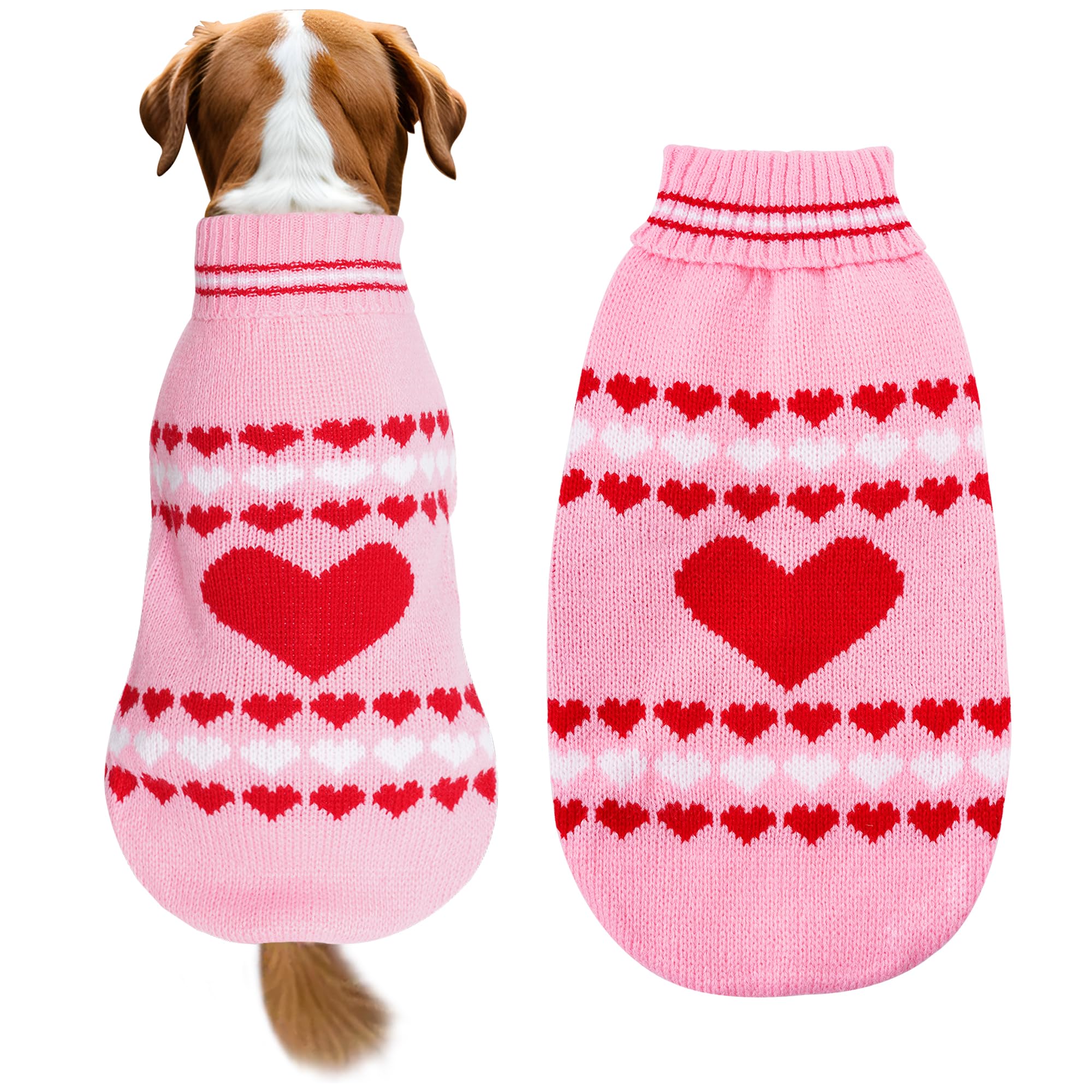 Topbuti suéter para perro con cuello alto y corazón, cómodo para salidas frías.
