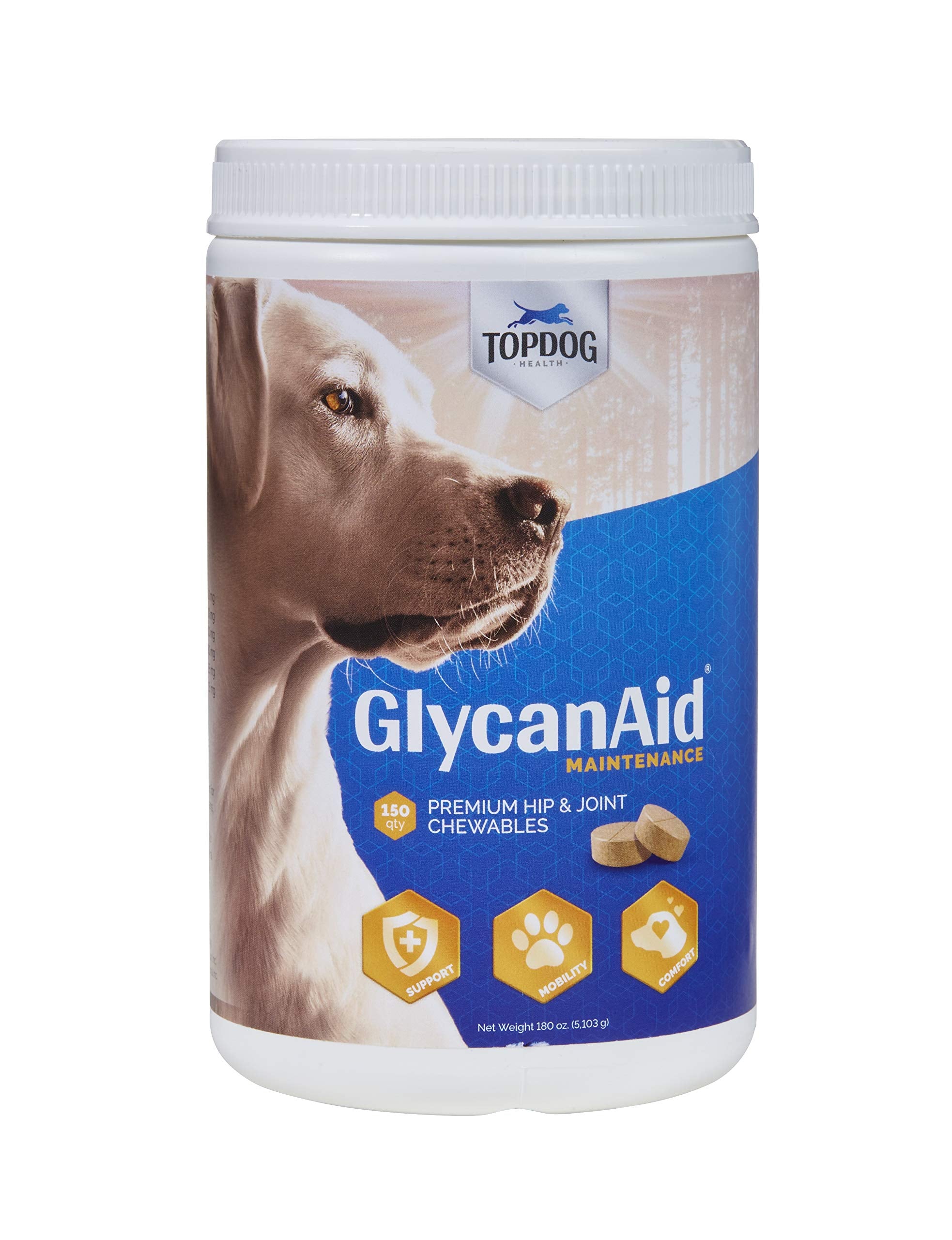 TopDog Health GlycanAid: empaque compacto para dosificación fácil.
