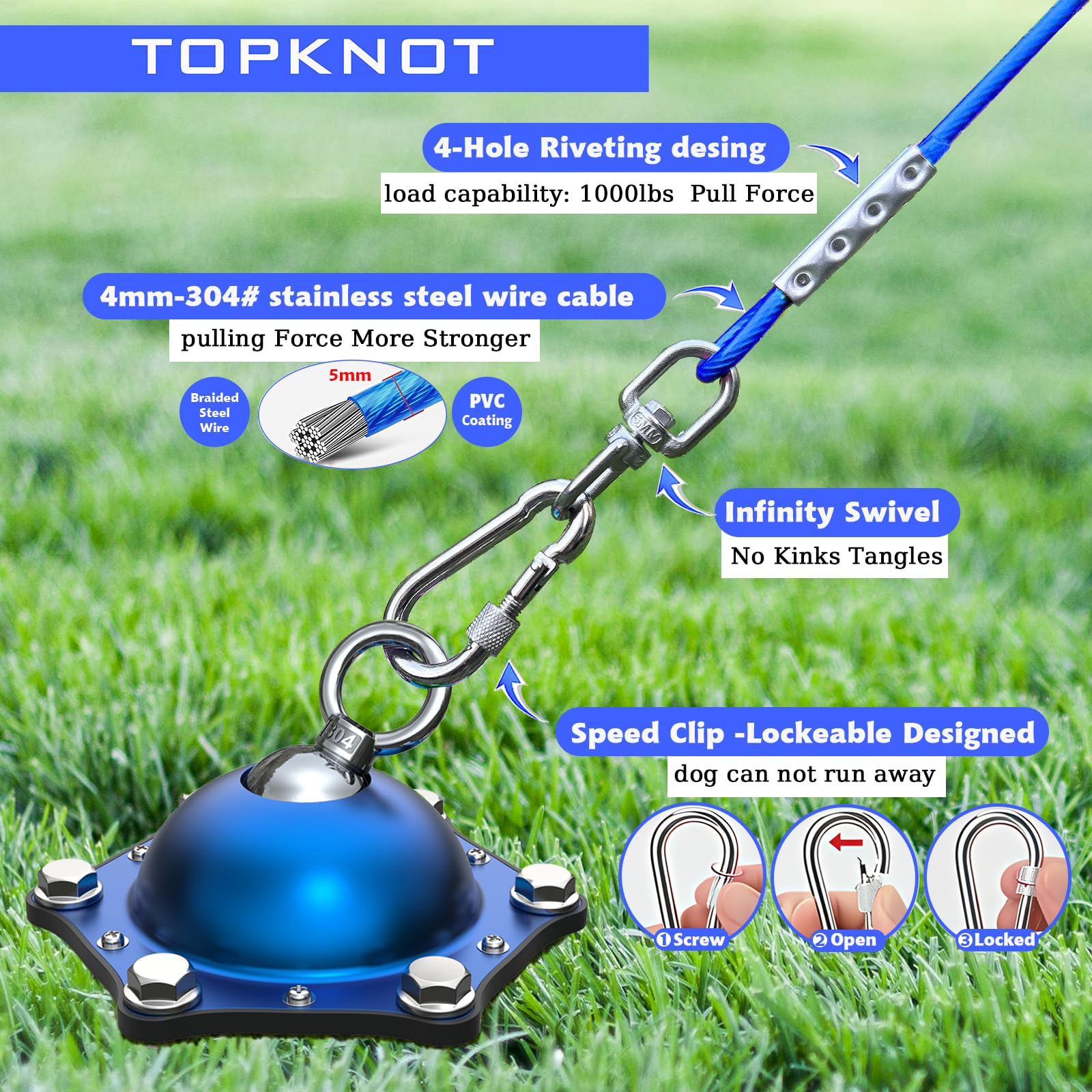 TopKnot anillo giratorio 360 facilita conexión rápida del cable.
